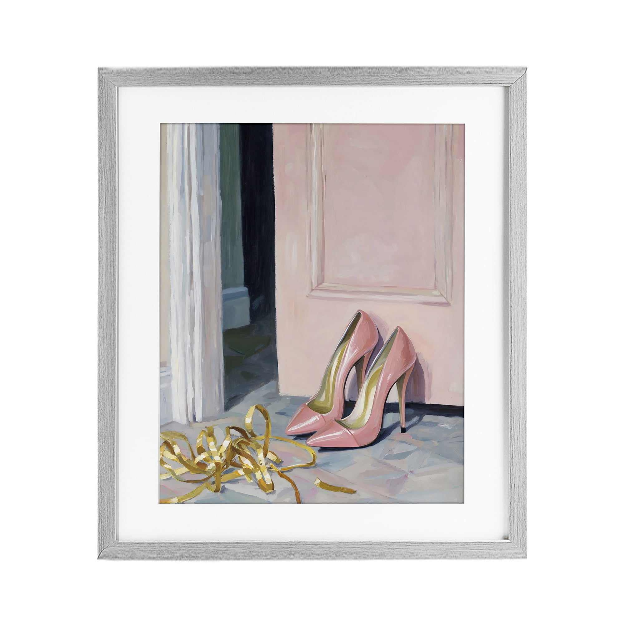 Stupell Industries Pink High Heels & Tinsel Gray Framed Print Under Glass, design by The Prints Vibe