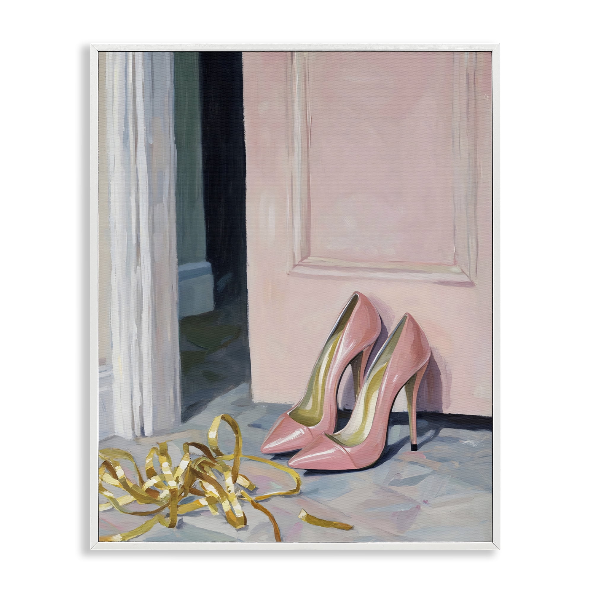 Stupell Industries Pink High Heels & Tinsel White Framed Giclee Art, design by The Prints Vibe
