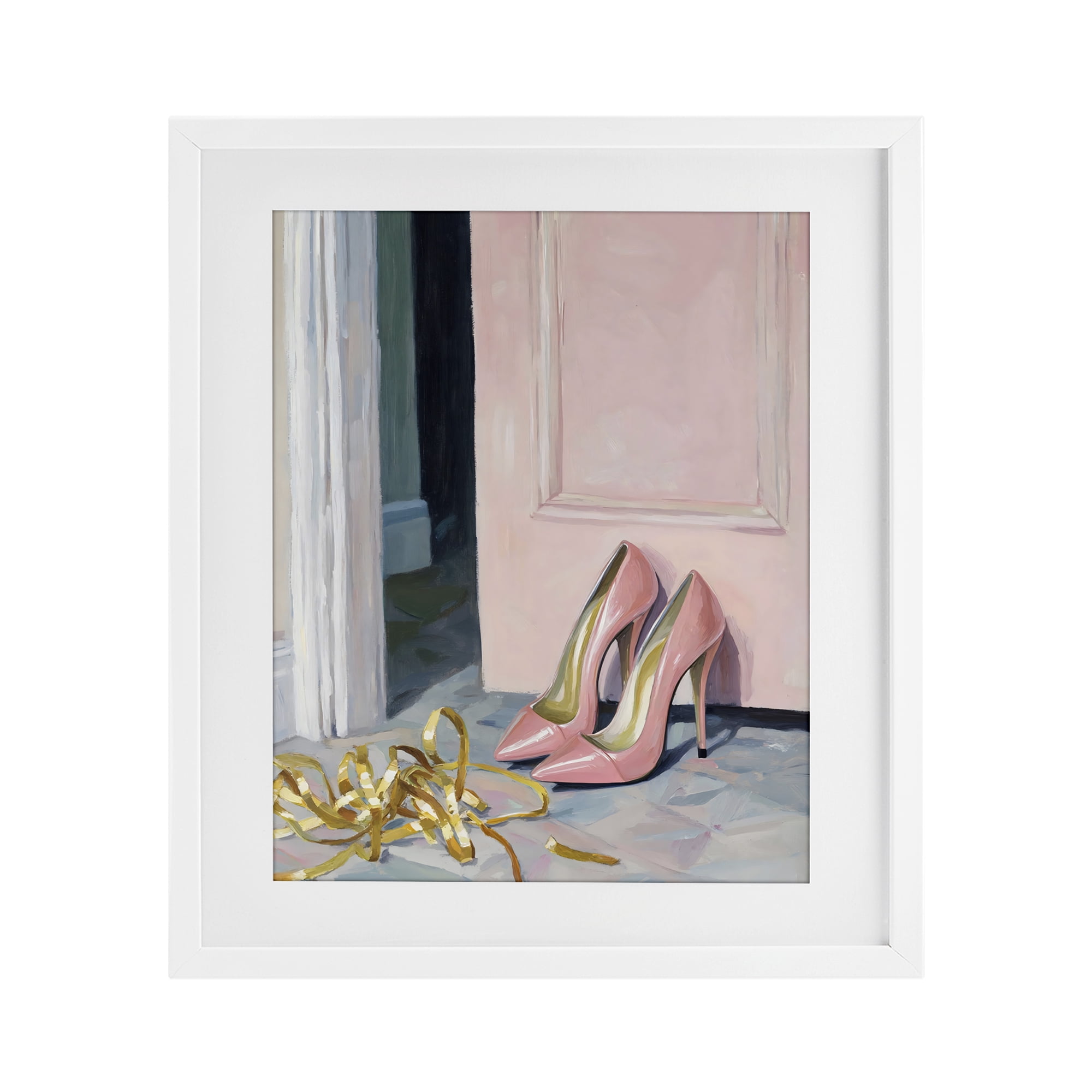 Stupell Industries Pink High Heels & Tinsel White Framed Print Under Glass, design by The Prints Vibe