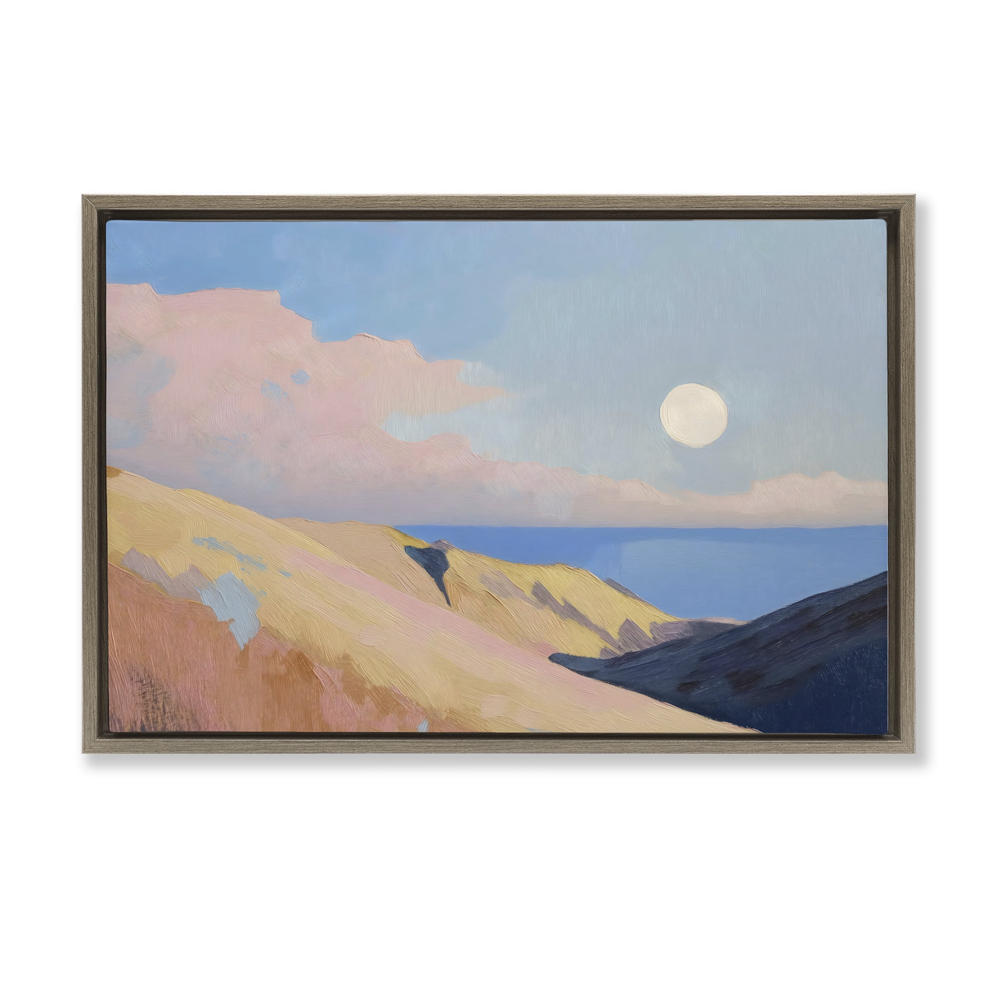 Stupell Industries Pink Hills At The Ocean Brown Framed Floater Canvas Wall Art, design by Gina Kelly