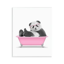 Stupell Industries Pink Hip Panda in Bath Bath & Laundry Painting Unframed Art Print Wall Art, 11 x 14
