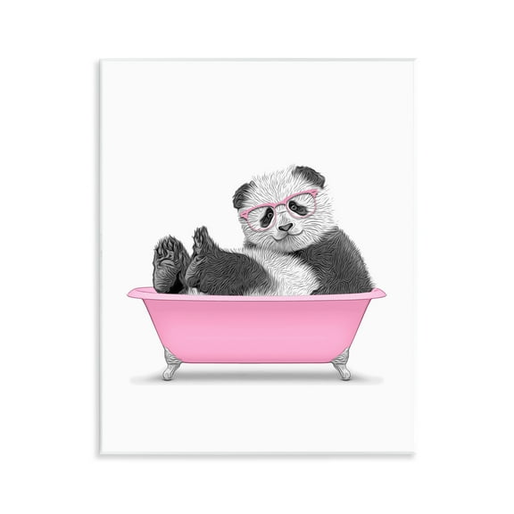 Stupell Industries Pink Hip Panda in Bath Bath & Laundry Painting Unframed Art Print Wall Art, 11 x 14
