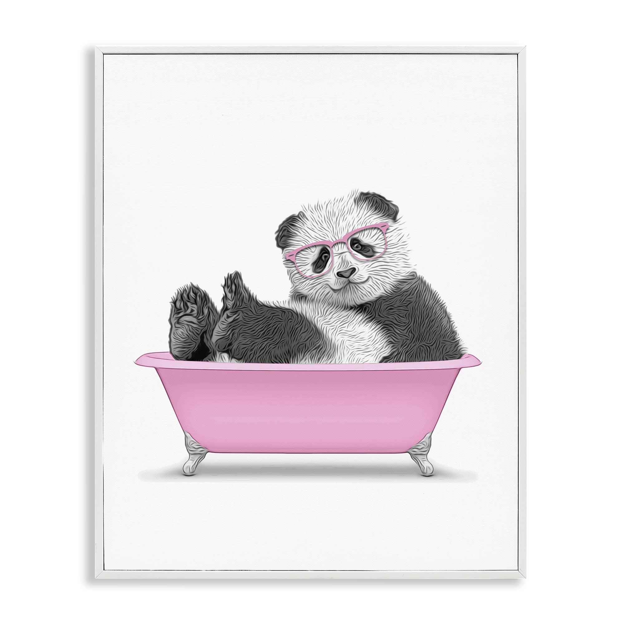 Stupell Industries Pink Hip Panda in Bath Bath & Laundry Painting White Framed Art Print Wall Art, 11 x 14