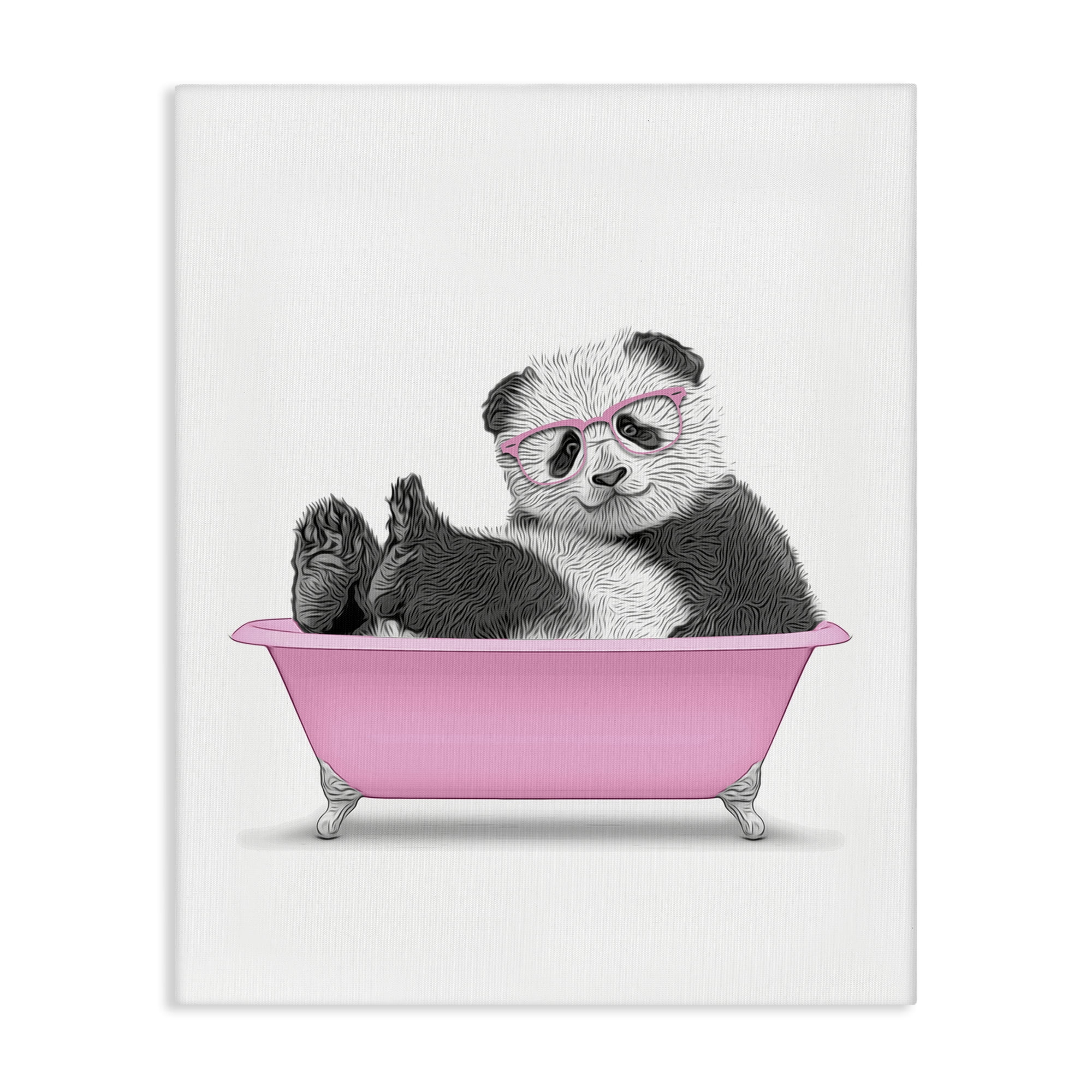 Stupell Industries Pink Hip Panda in Bath Bath & Laundry Painting Wrapped Canvas Art Print Wall Art, 30 x 40