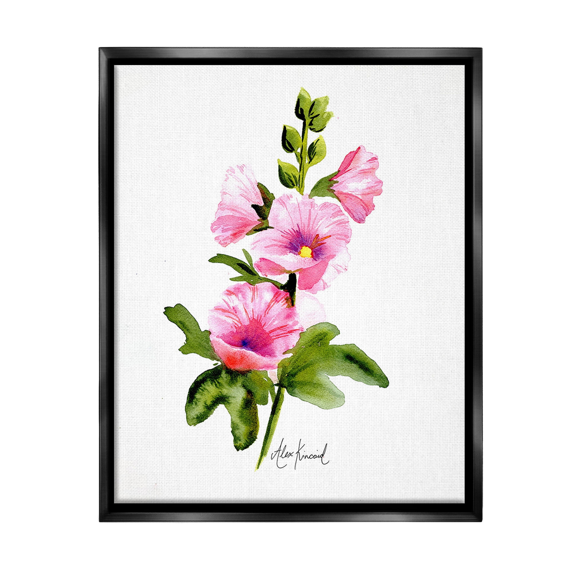 Stupell Industries Pink Hollyhock Blooms Botanical & Floral Painting Black Floater Framed Canvas Art Print Wall Art, 25 x 31