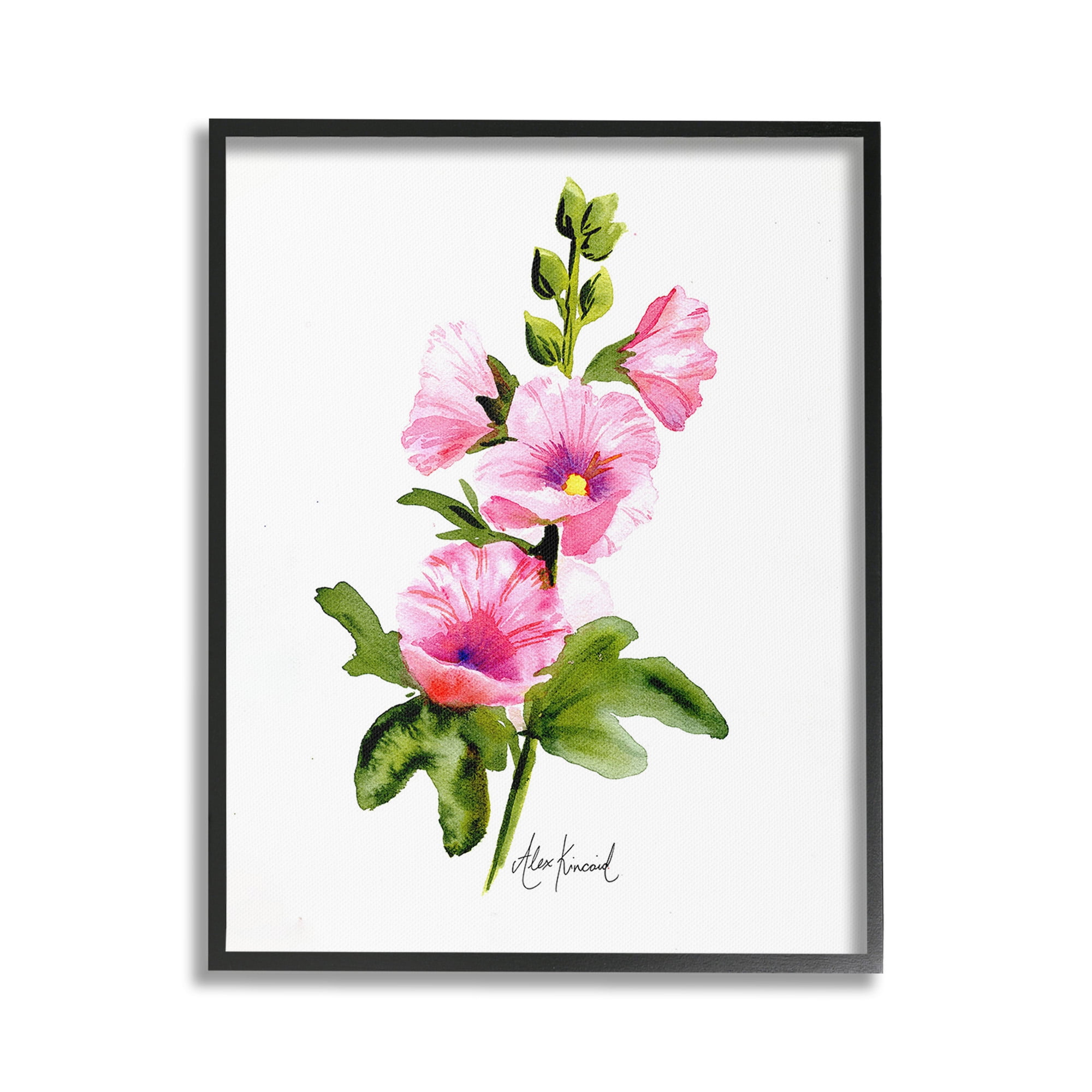 Stupell Industries Pink Hollyhock Blooms Botanical & Floral Painting Black Framed Art Print Wall Art, 16 x 20