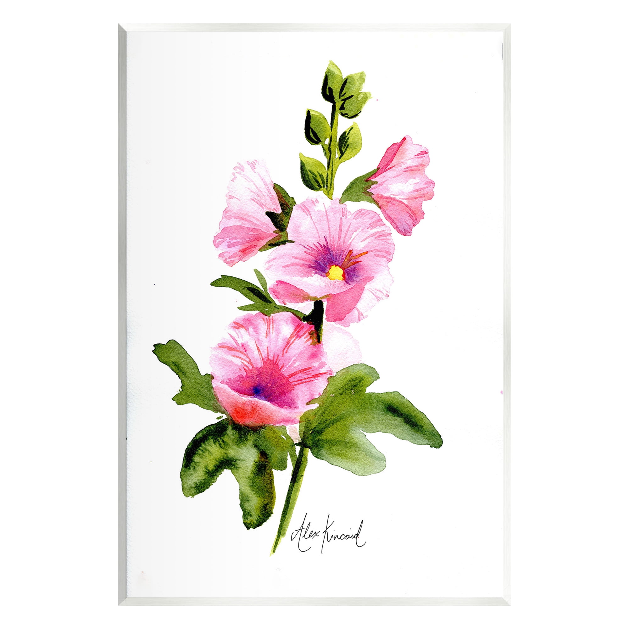 Stupell Industries Pink Hollyhock Blooms Botanical & Floral Painting Unframed Art Print Wall Art, 13 x 19