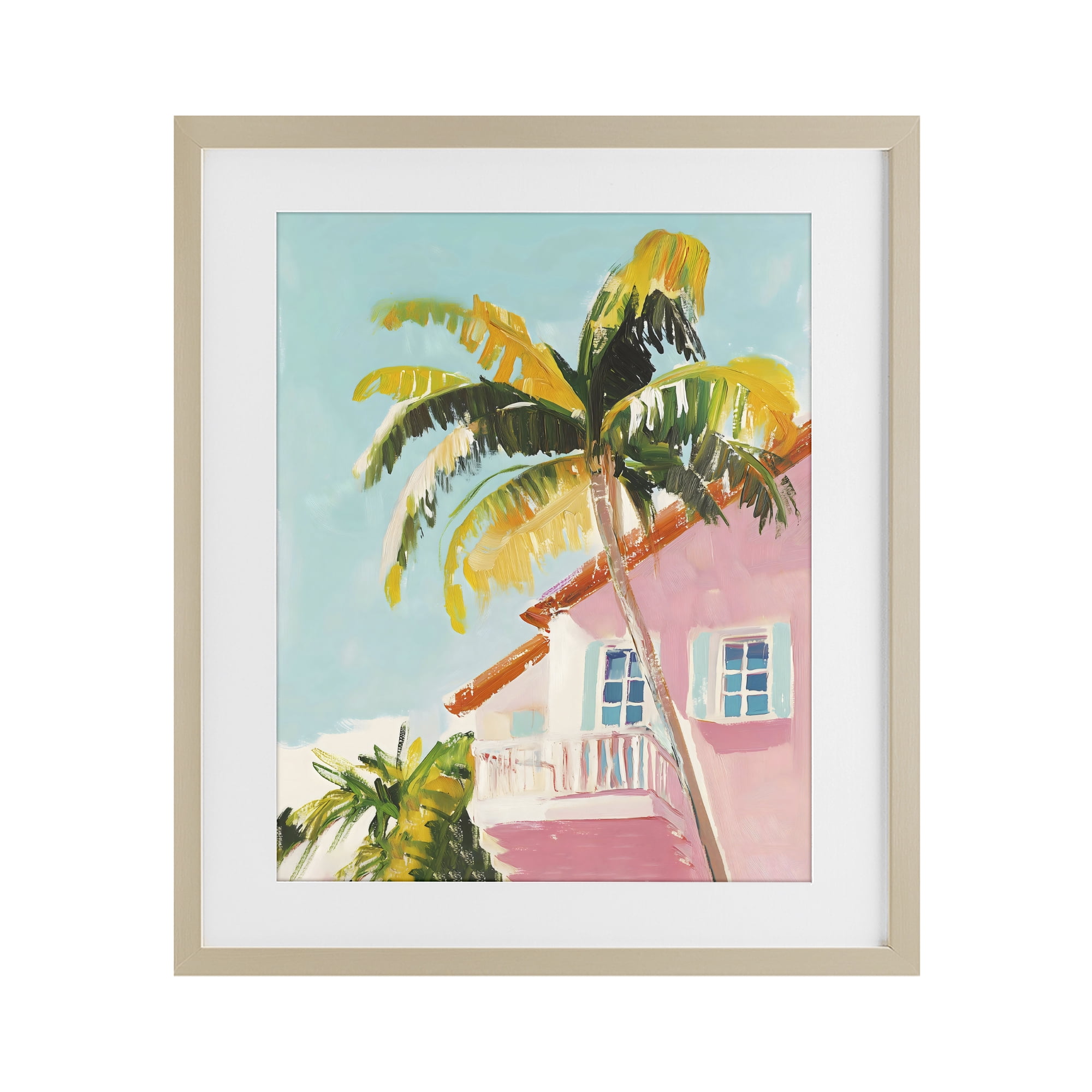 Stupell Industries Pink House Palm Tree Birch Framed Print Under Glass, design by The Prints Vibe