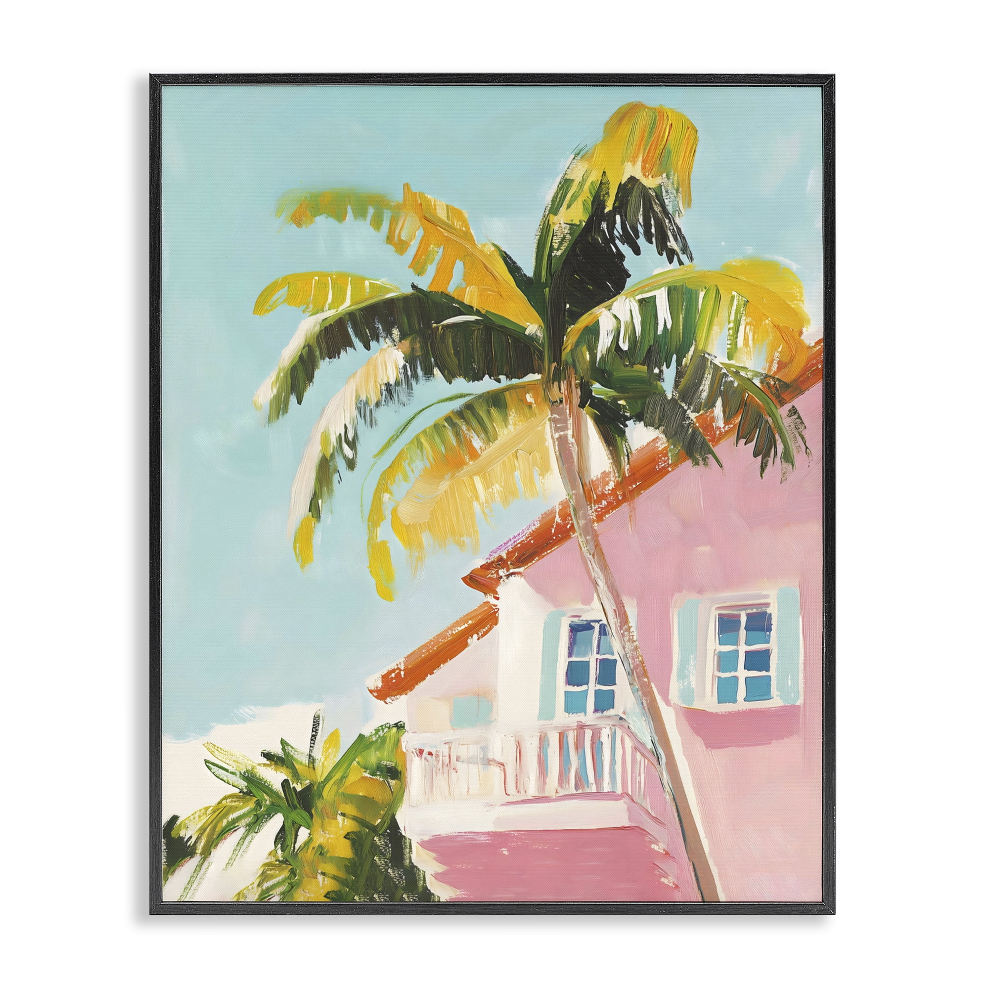 Stupell Industries Pink House Palm Tree Black Framed Giclee Art, design by The Prints Vibe
