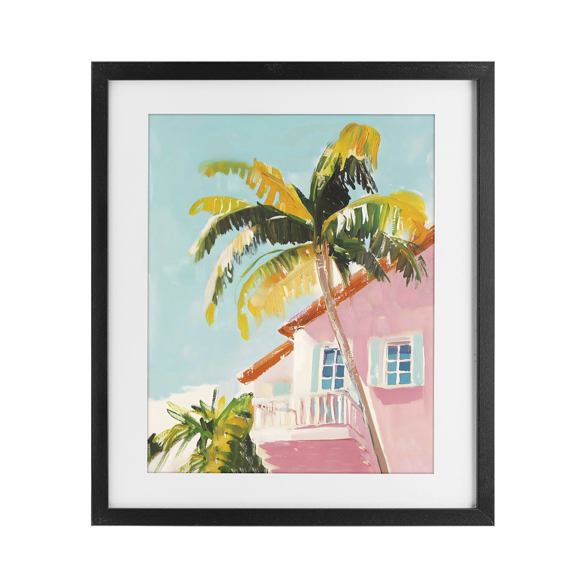 Stupell Industries Pink House Palm Tree Black Framed Print Under Glass, design by The Prints Vibe
