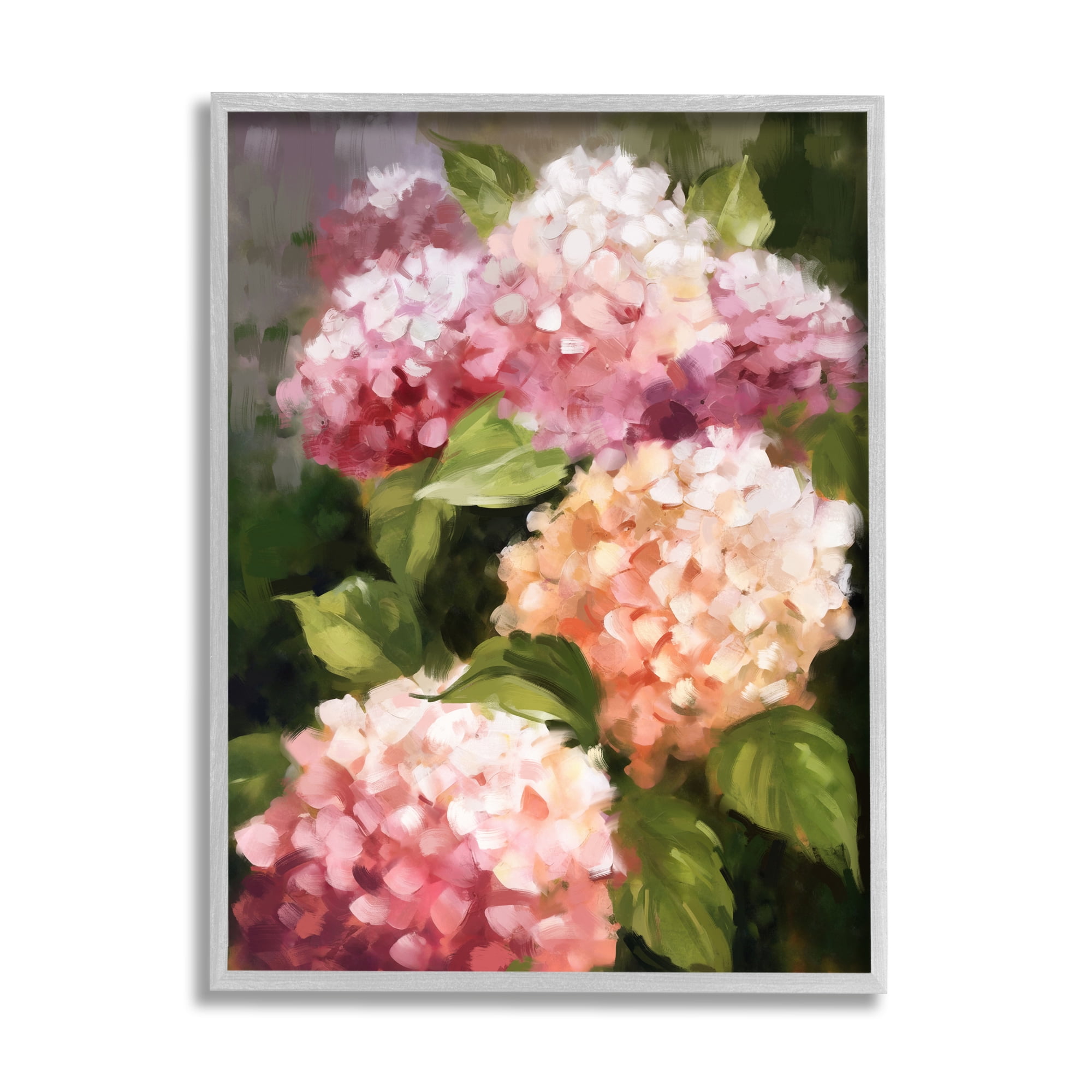 Stupell Industries Pink Hydrangea Blooms Botanical & Floral Painting Gray Framed Art Print Wall Art, 24 x 30