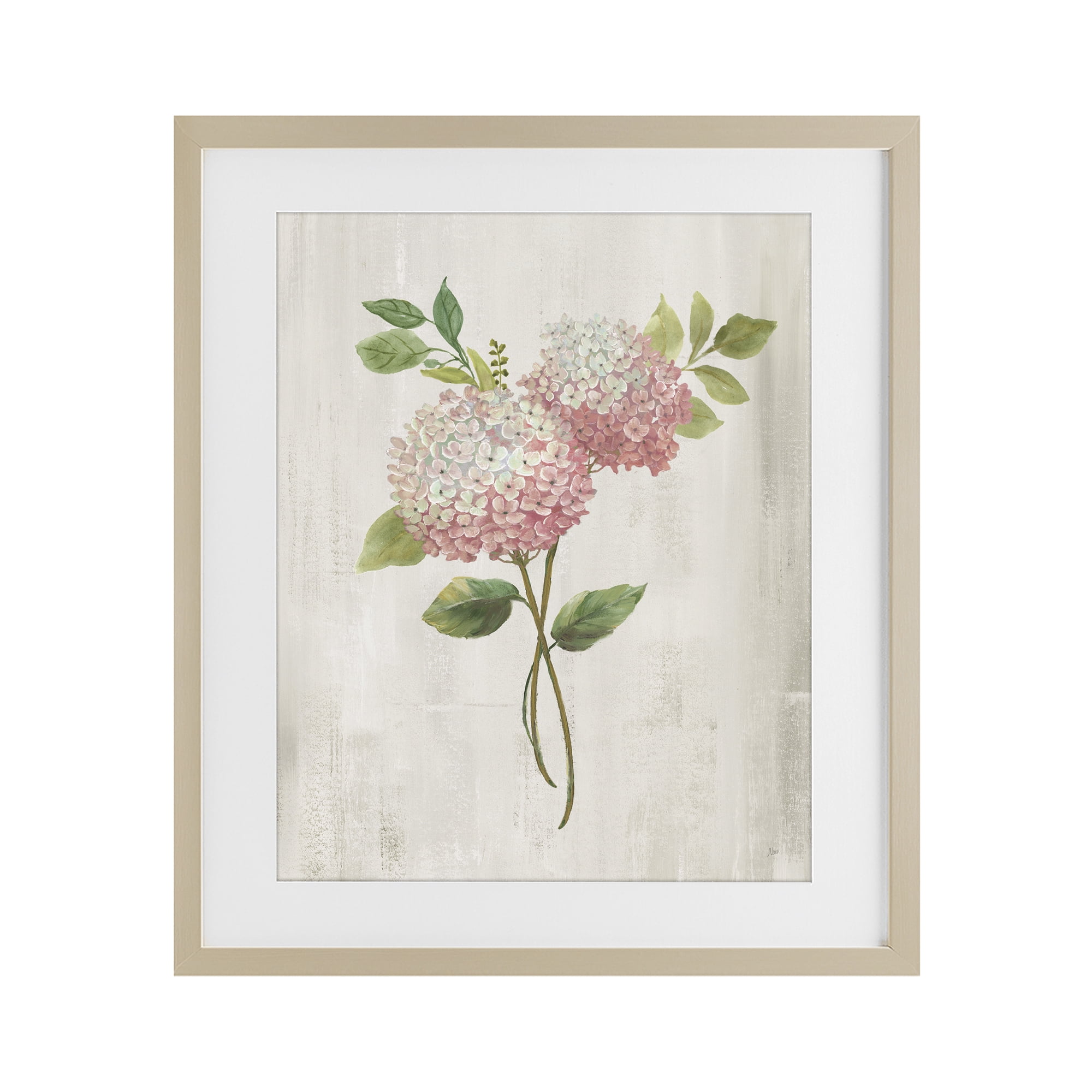 Stupell Industries Pink Hydrangea Paired Stems Birch Framed Print Under Glass, design by Nan