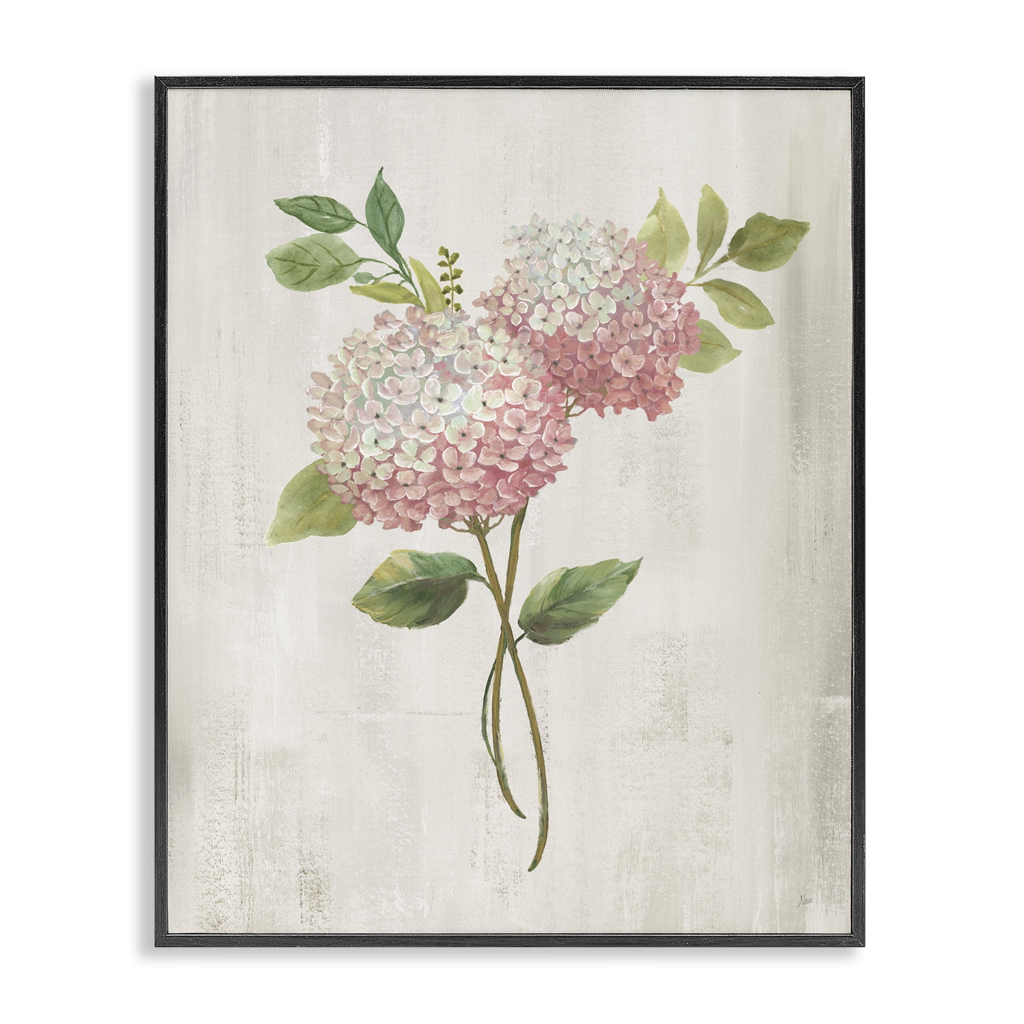 Stupell Industries Pink Hydrangea Paired Stems Black Framed Giclee Art, design by Nan