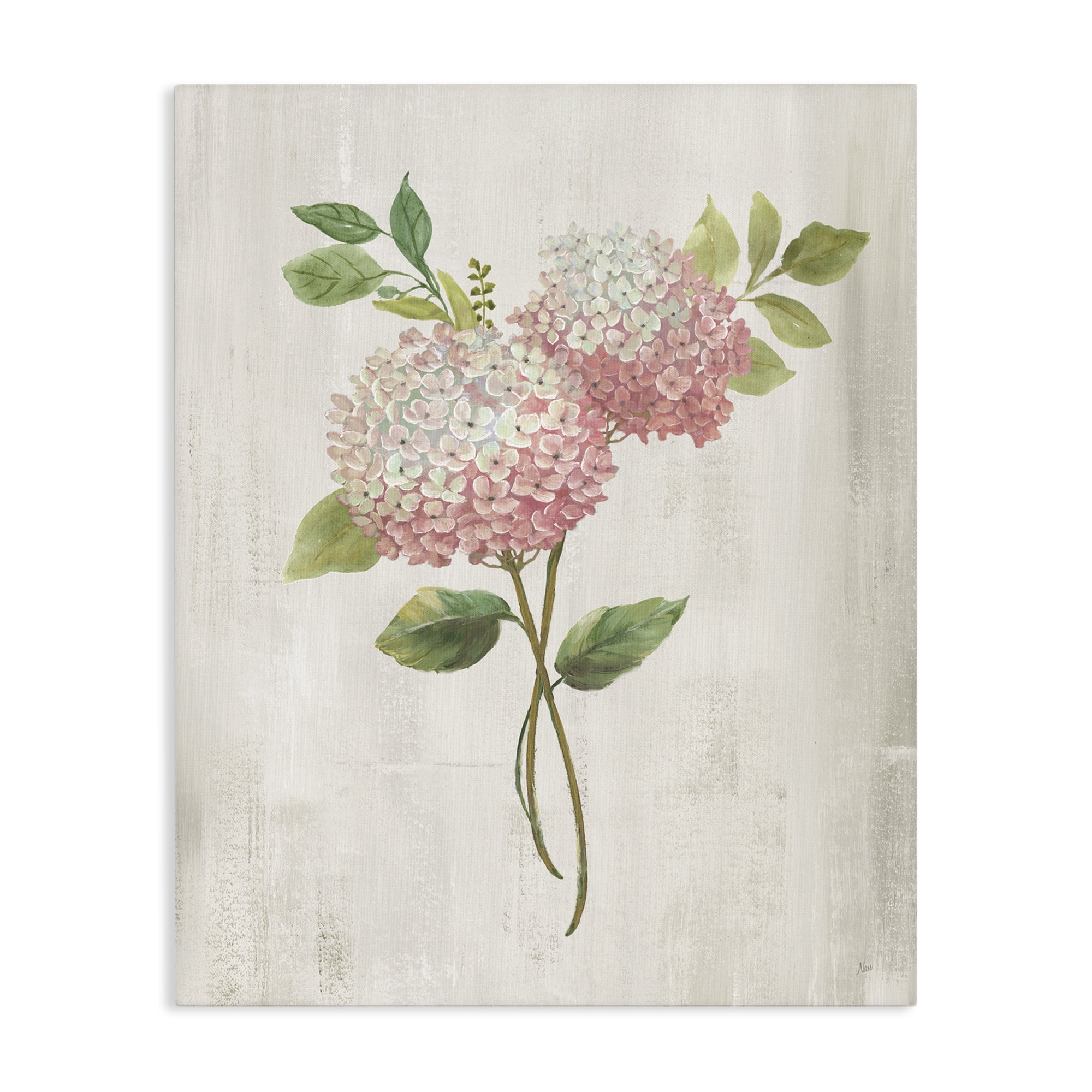 Stupell Industries Pink Hydrangea Paired Stems Canvas Wall Art, design by Nan