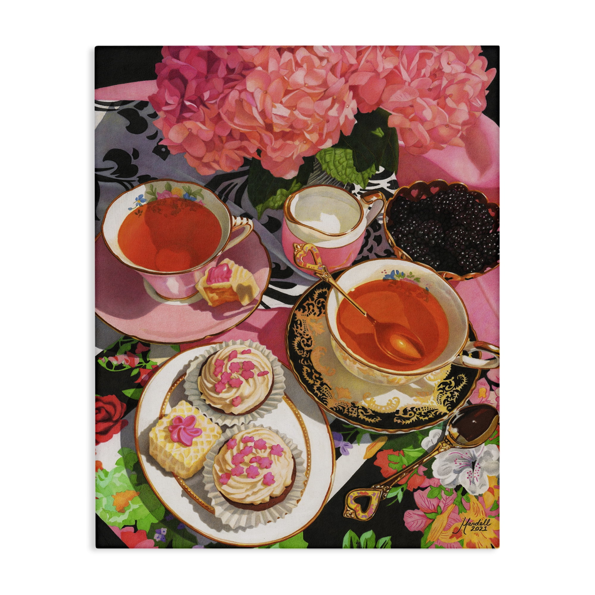 Stupell Industries Pink Hydrangea Tea Party Food & Beverage Painting Gallery Wrapped Canvas Art Print Wall Art, 24 x 30