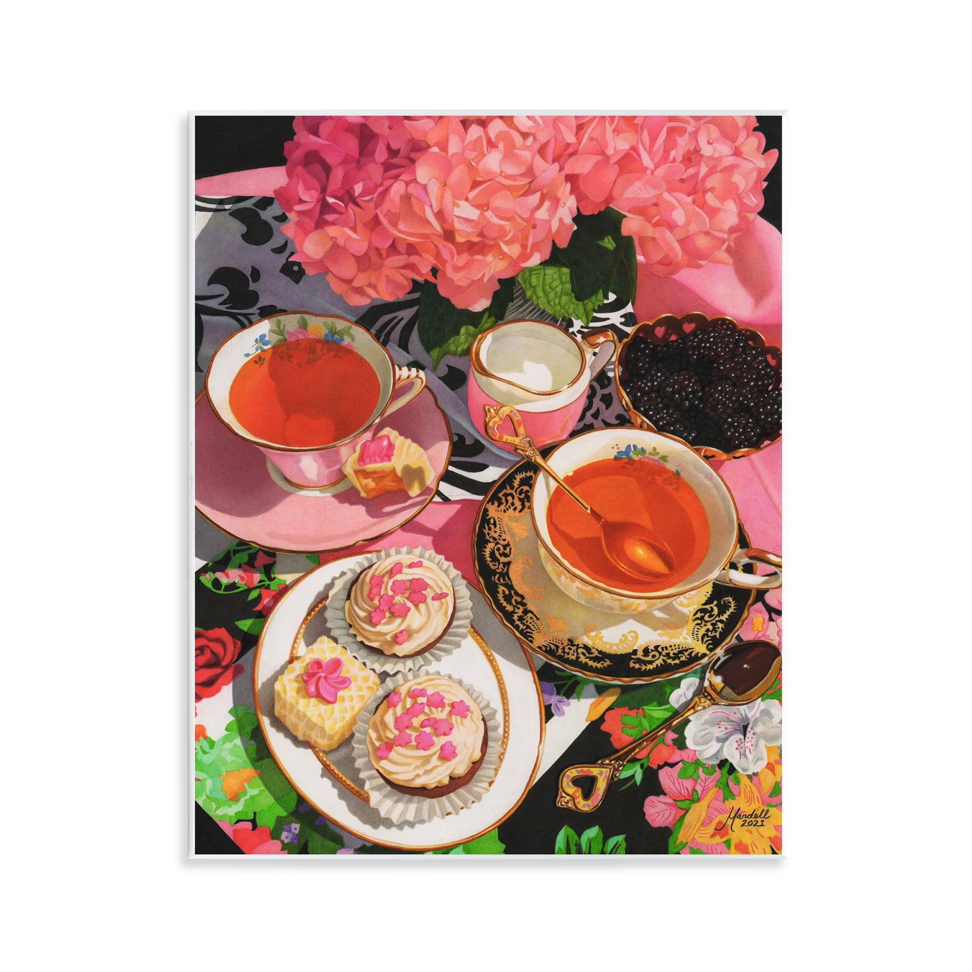 Stupell Industries Pink Hydrangea Tea Party Food & Beverage Painting Unframed Art Print Wall Art, 11 x 14