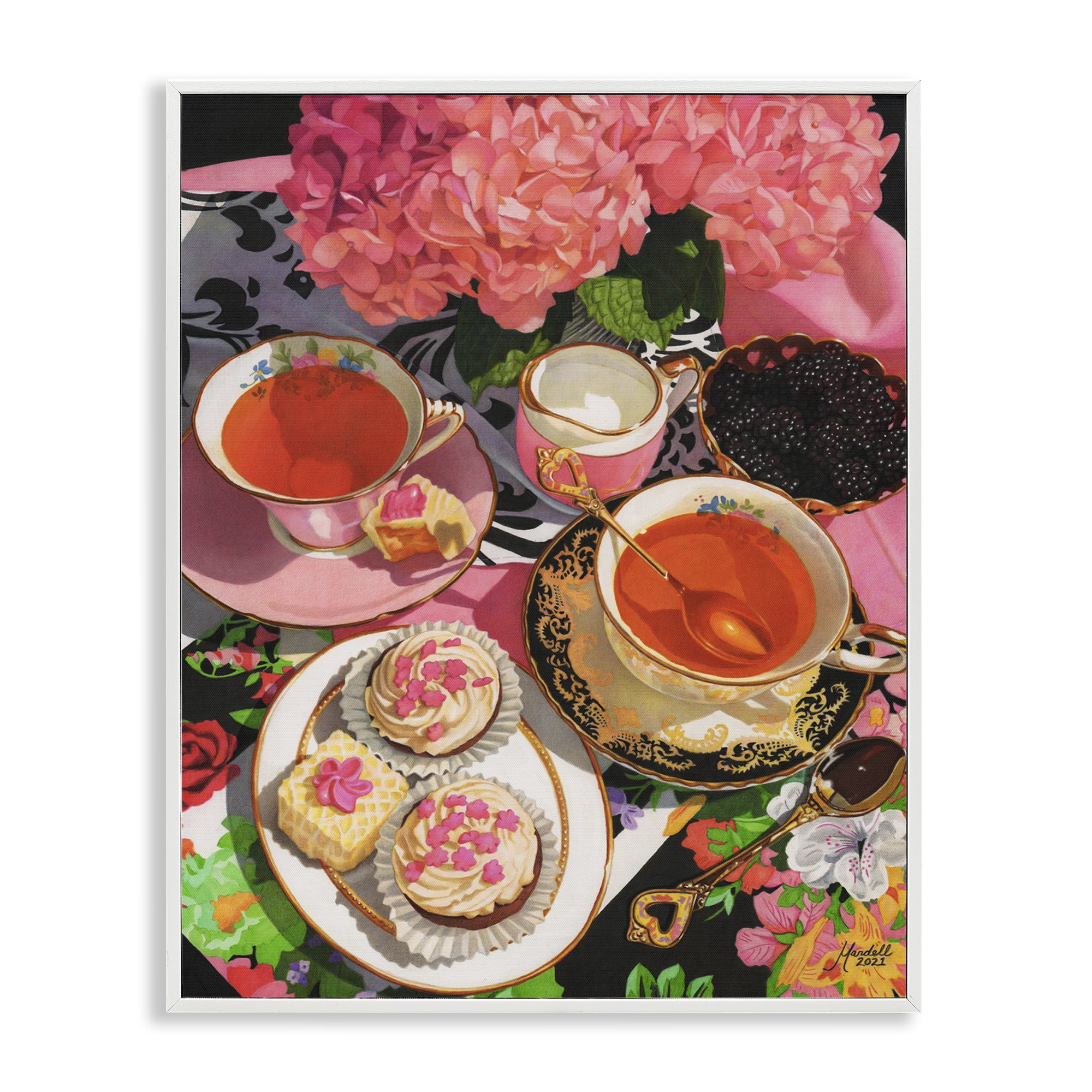 Stupell Industries Pink Hydrangea Tea Party Food & Beverage Painting White Framed Art Print Wall Art, 24 x 30