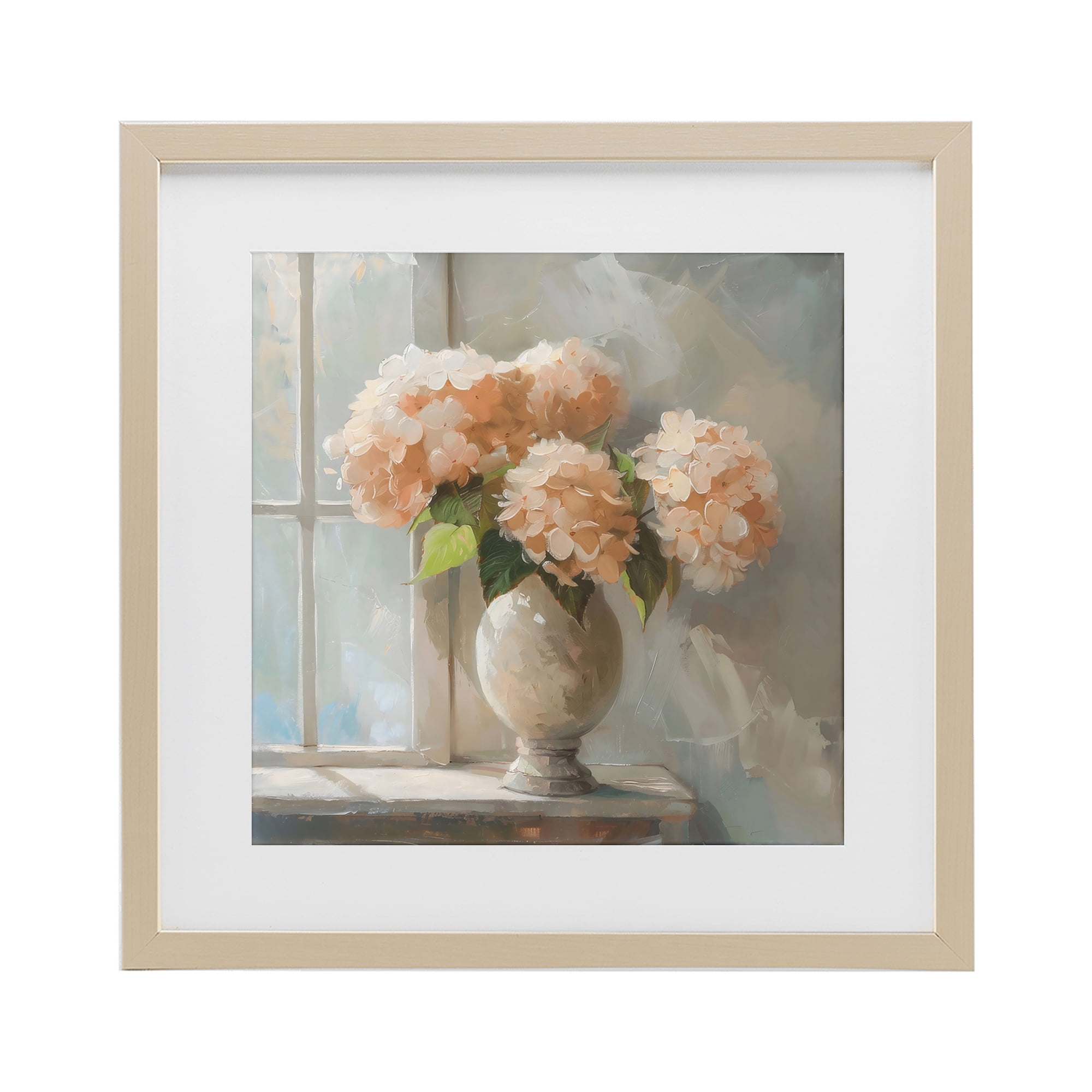 Stupell Industries Pink Hydrangea in Sunlit Vase Birch Framed Print Under Glass, design by Creative Studio