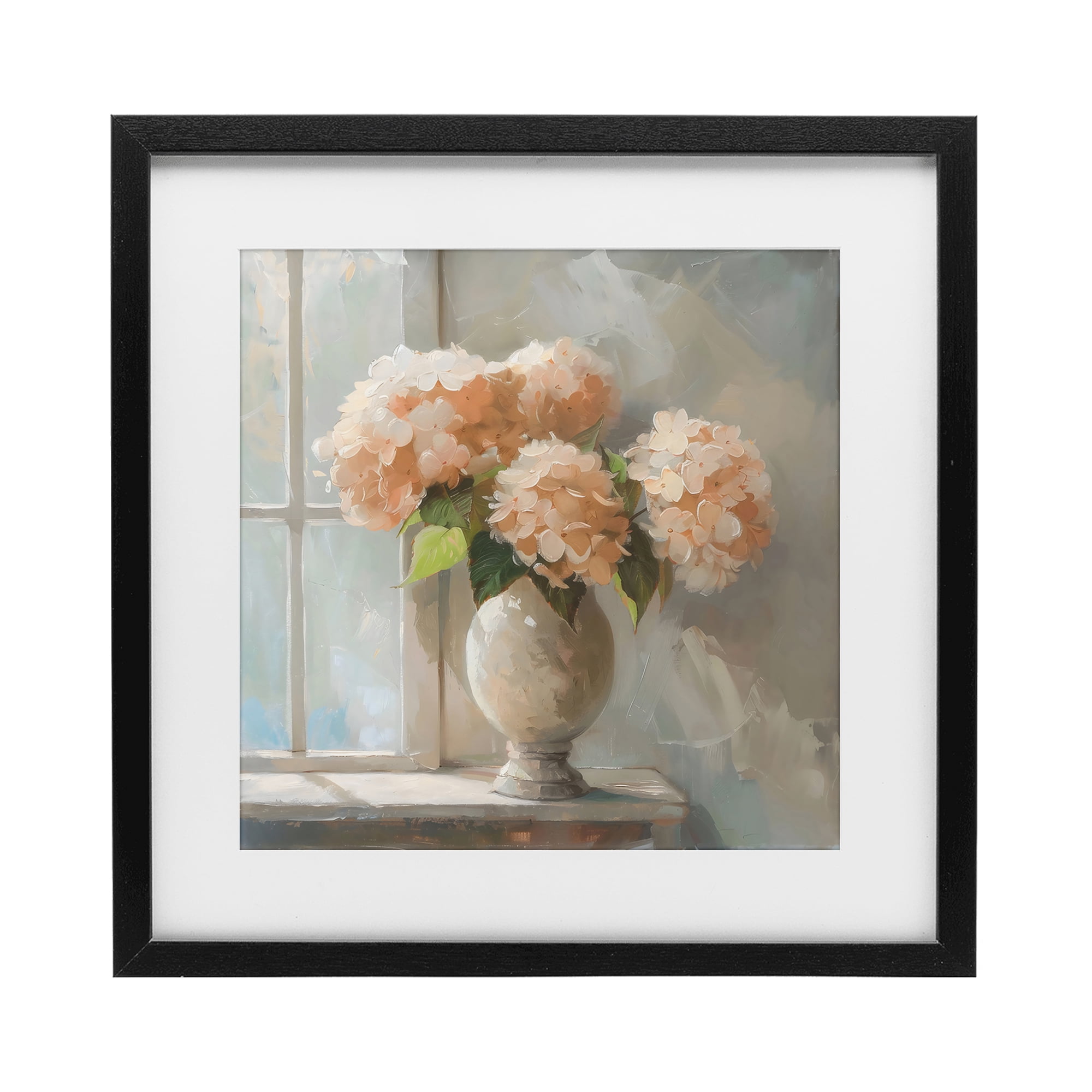Stupell Industries Pink Hydrangea in Sunlit Vase Black Framed Print Under Glass, design by Creative Studio