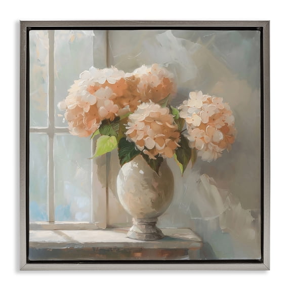 Stupell Industries Farmhouse Pink Hydrangea in Sunlit Vase Gray Floating Frame Canvas Art, 25 x 25, by Creative Studio