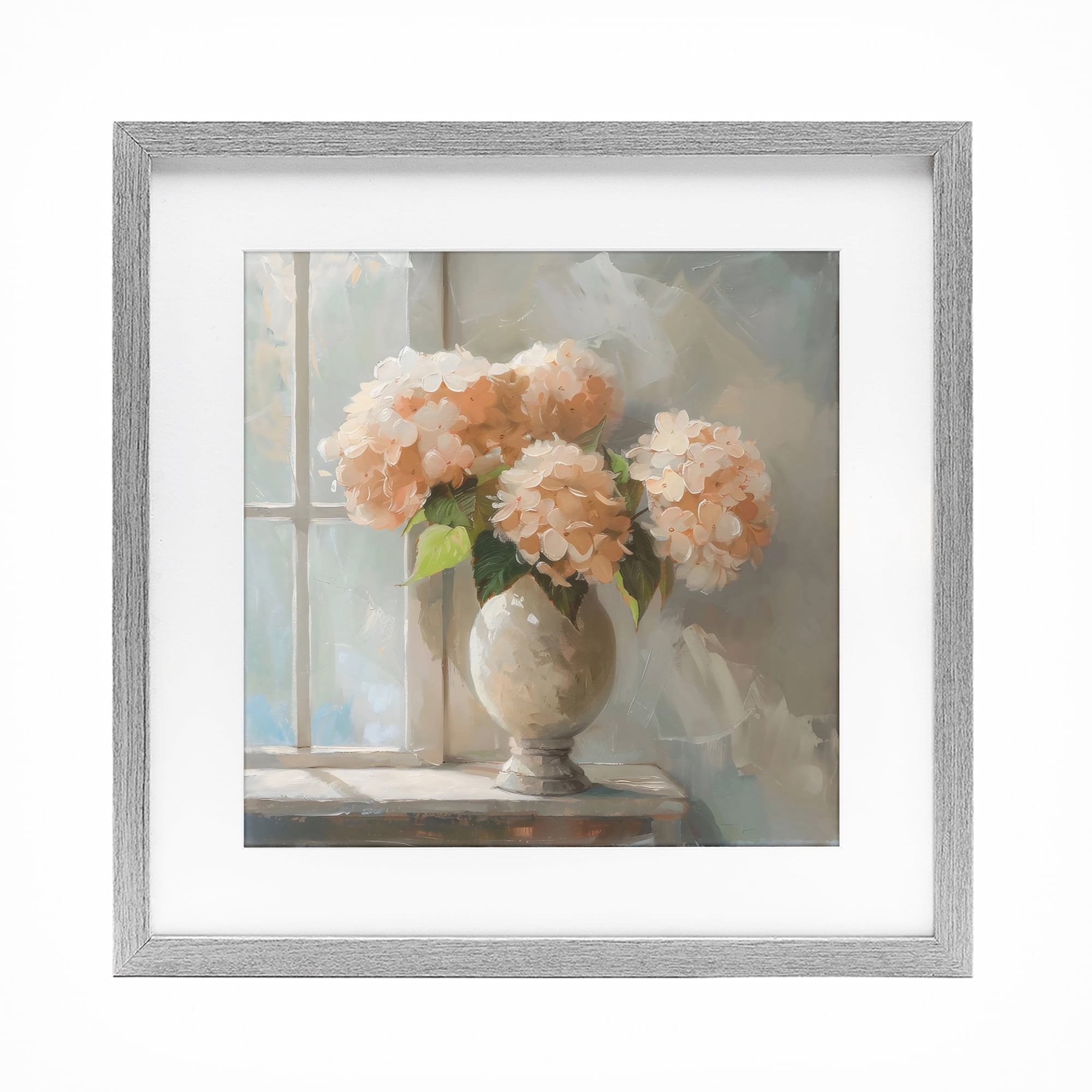 Stupell Industries Pink Hydrangea in Sunlit Vase Gray Framed Print Under Glass, design by Creative Studio