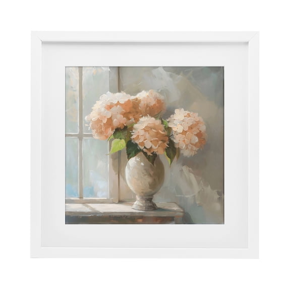 Stupell Industries Farmhouse Pink Hydrangea in Sunlit Vase White Framed Print Under Glass, 16 x 16, by Creative Studio