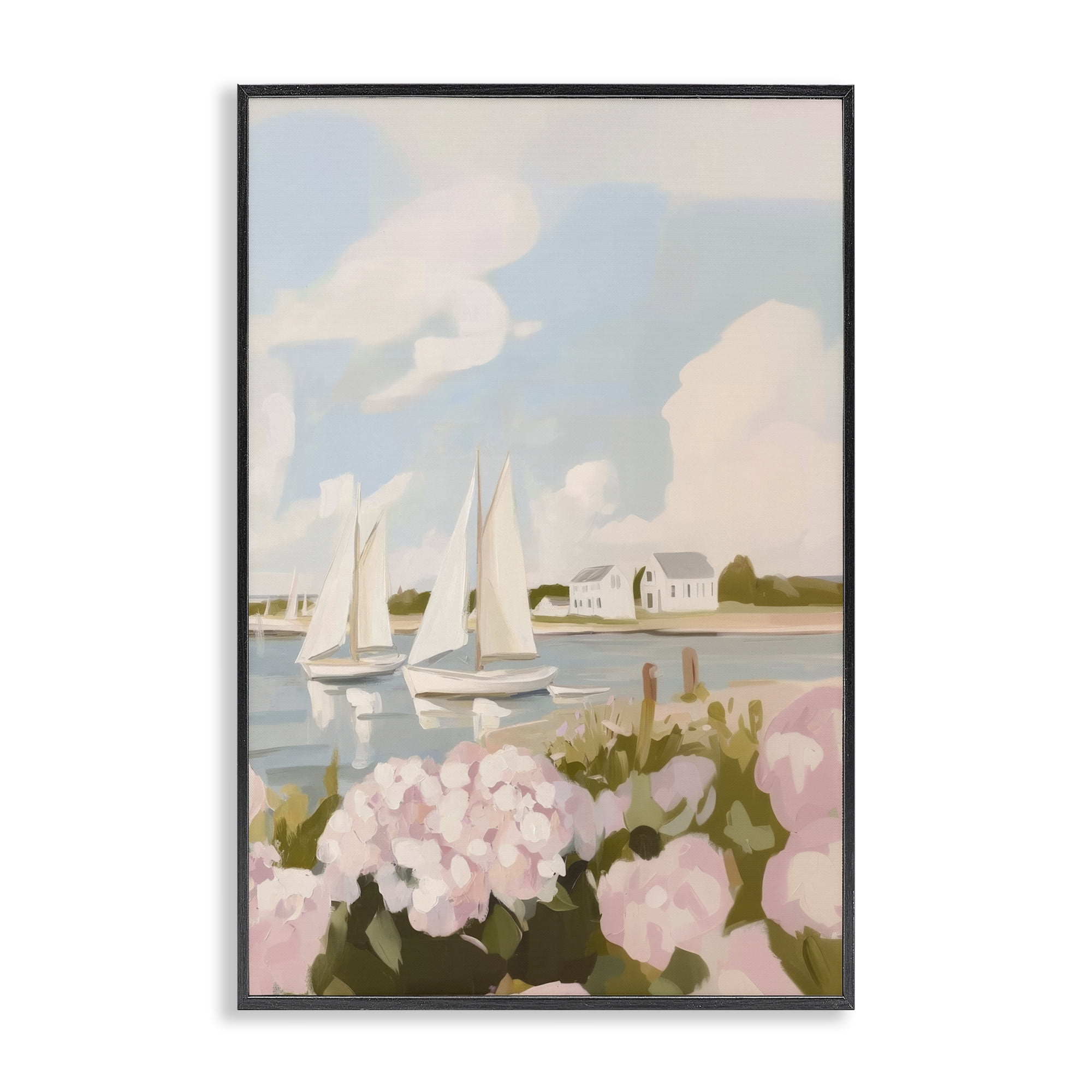 Stupell Industries Pink Hydrangeas with Sailboats Black Framed Giclee Art, design by Sisi and Seb