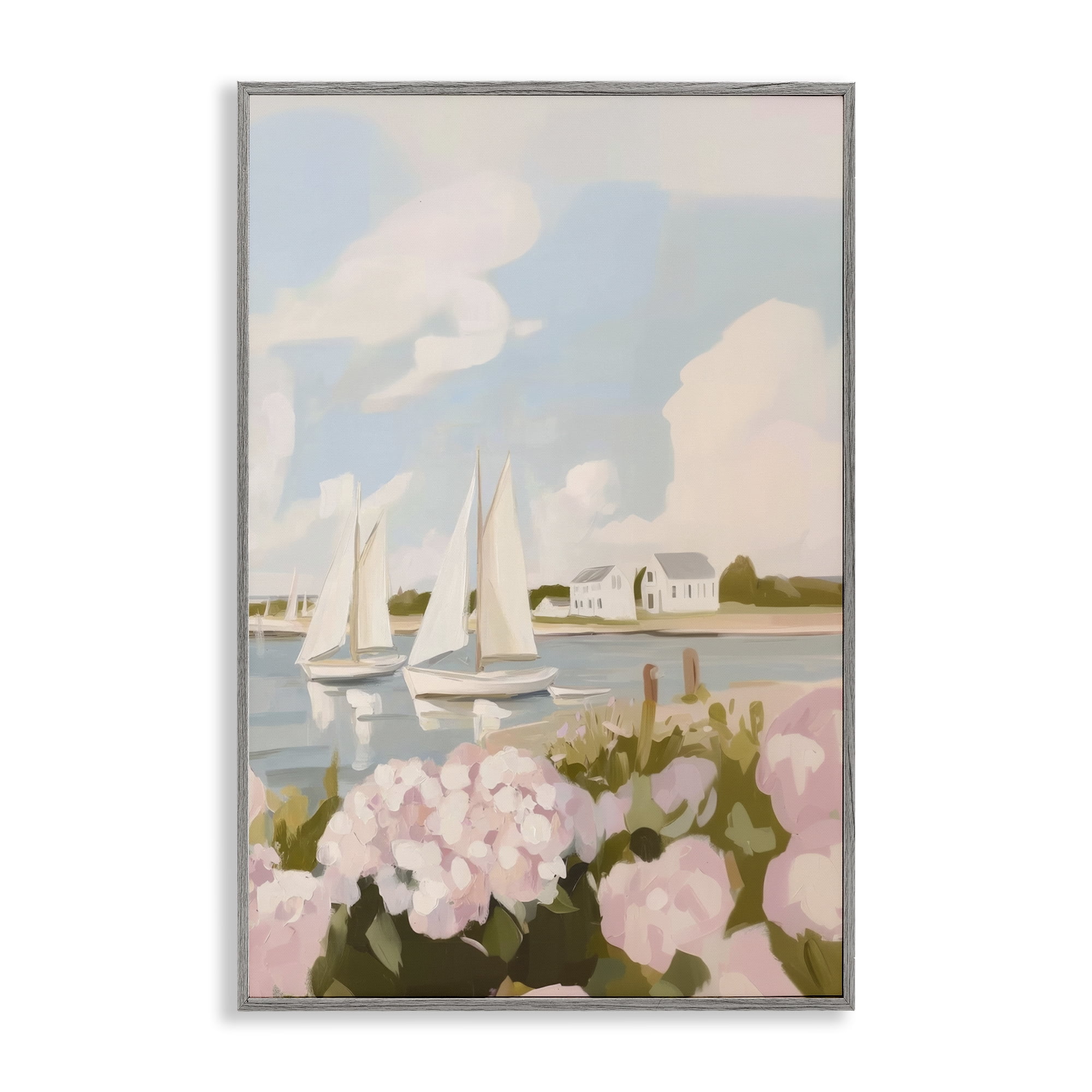 Stupell Industries Pink Hydrangeas with Sailboats Gray Framed Giclee Art, design by Sisi and Seb