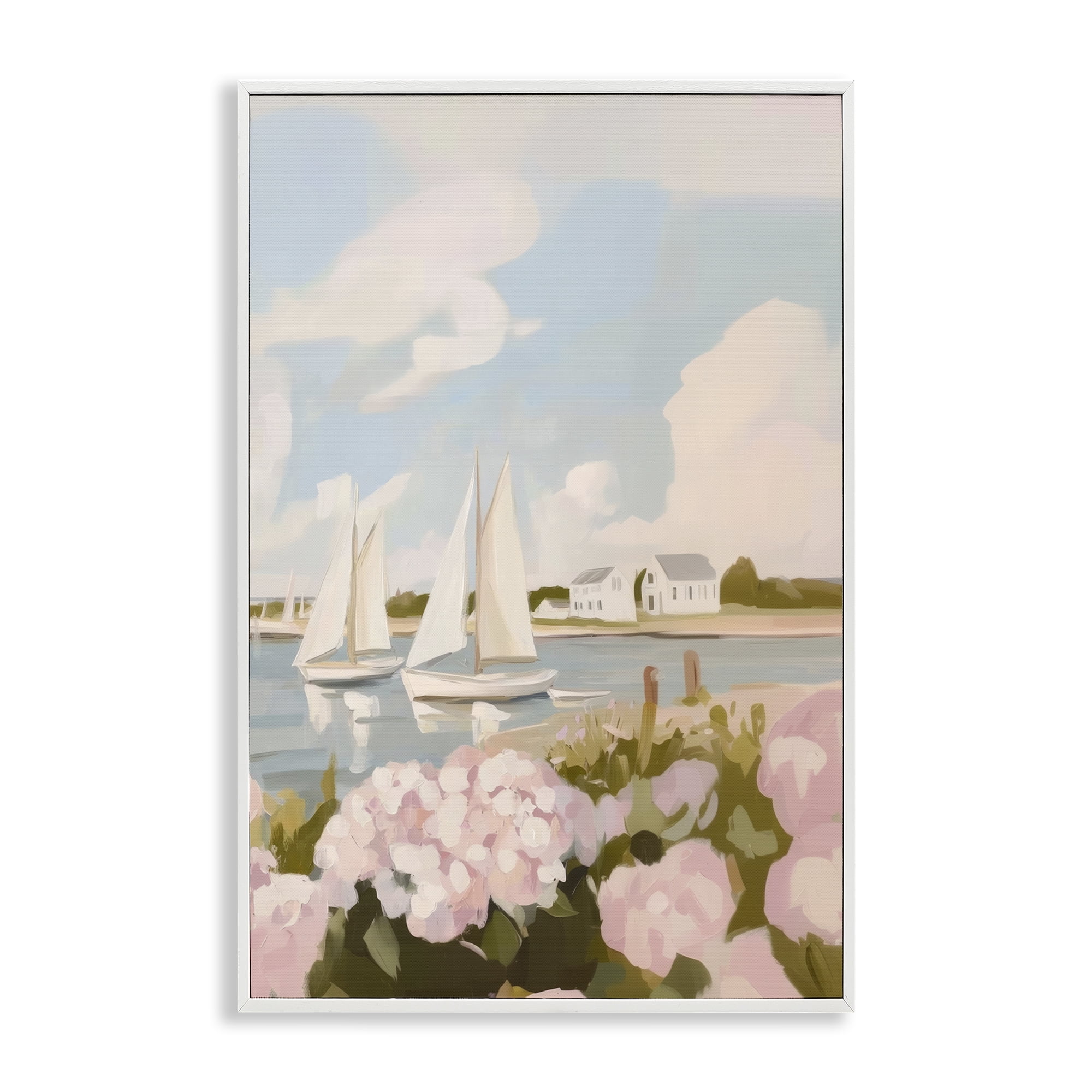 Stupell Industries Pink Hydrangeas with Sailboats White Framed Giclee Art, design by Sisi and Seb