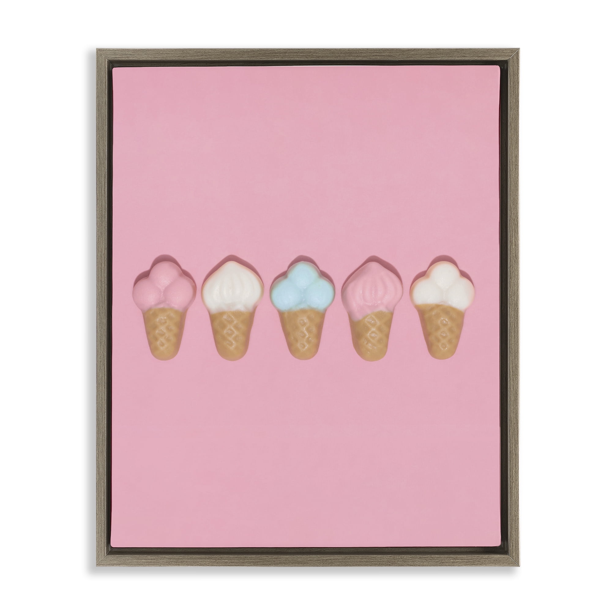 Stupell Industries Pink Ice Cream Candy Brown Framed Floater Canvas Wall Art, design by LISH Creative