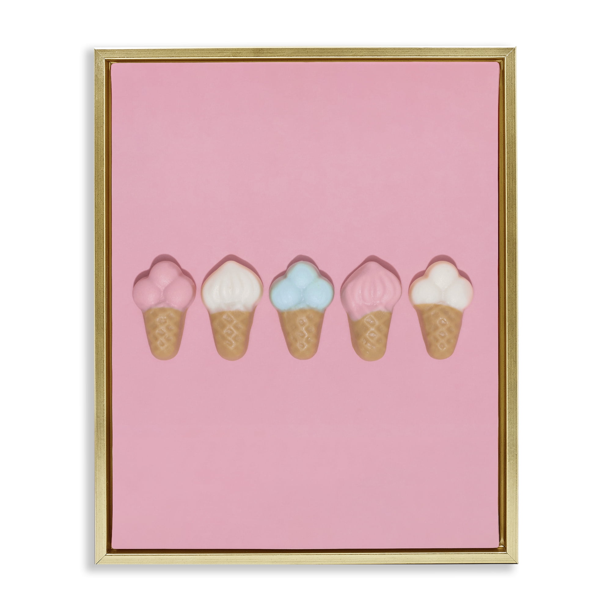 Stupell Industries Pink Ice Cream Candy Gold Framed Floater Canvas Wall Art, design by LISH Creative