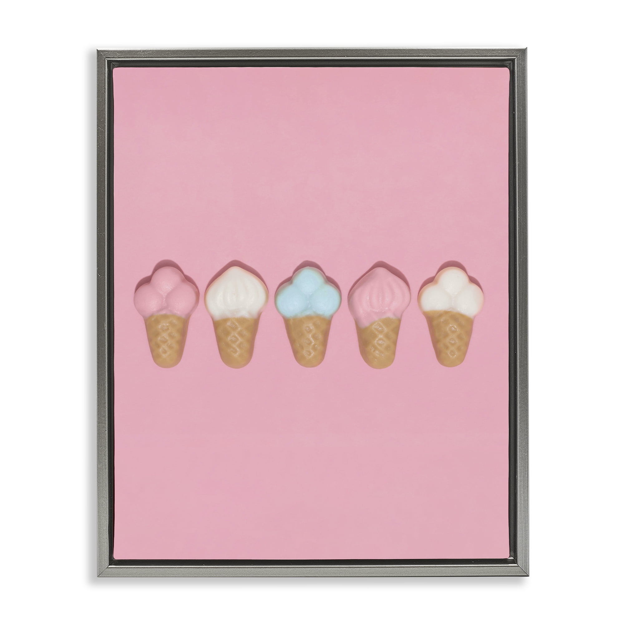Stupell Industries Pink Ice Cream Candy Gray Framed Floater Canvas Wall Art, design by LISH Creative