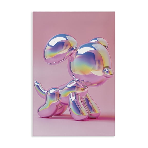 Stupell Industries Pink & Iridescent Trendy Dog Animals Painting Wrapped Canvas Canvas Art Print Wall Art, 20 x 30