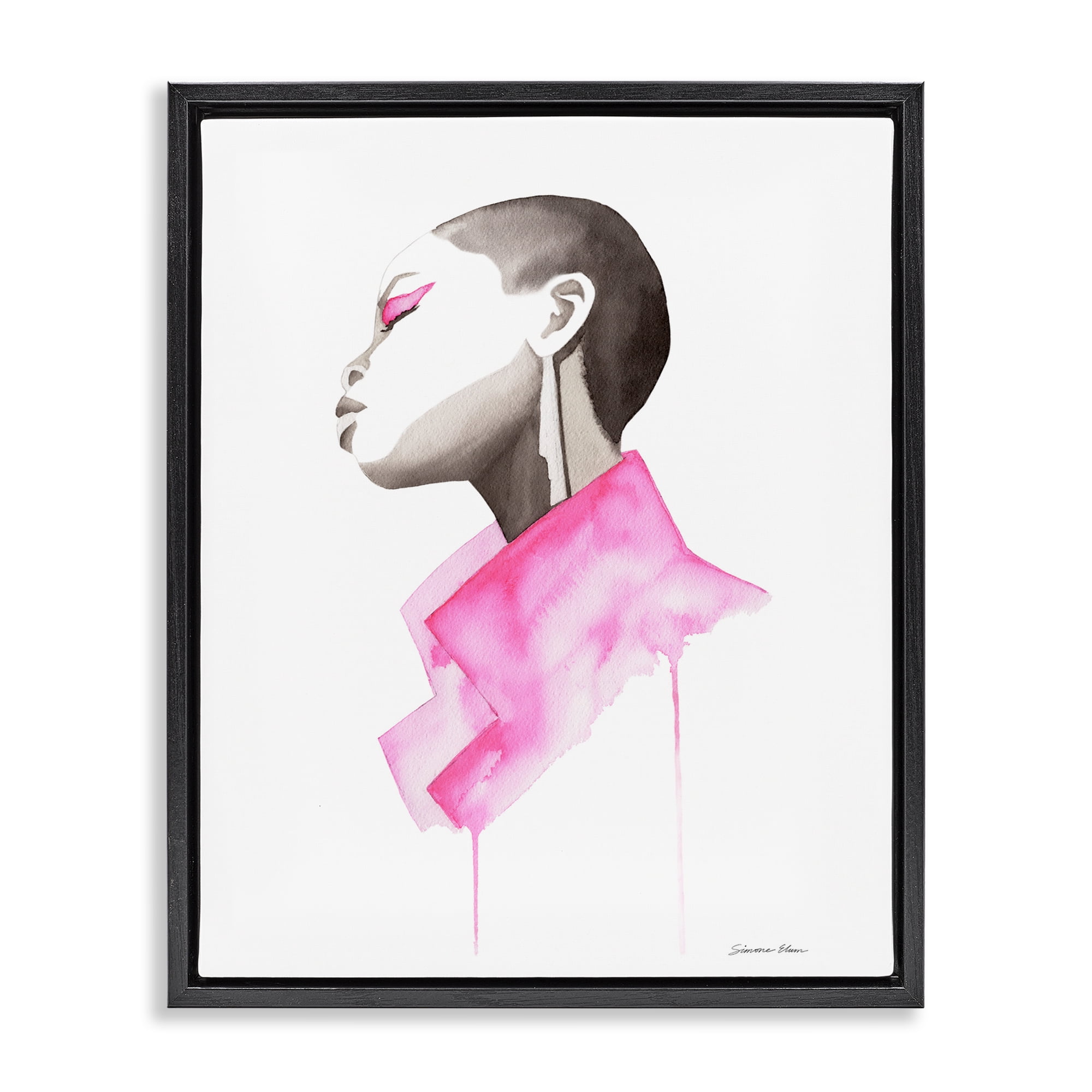 Stupell Industries Pink Jacket Elegance Portrait Black Framed Floater Canvas Wall Art, design by Simone Elum