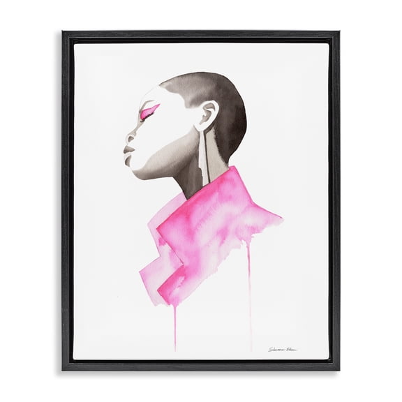Stupell Industries Pink Jacket Elegance Portrait Black Framed Floater Canvas Wall Art, design by Simone Elum