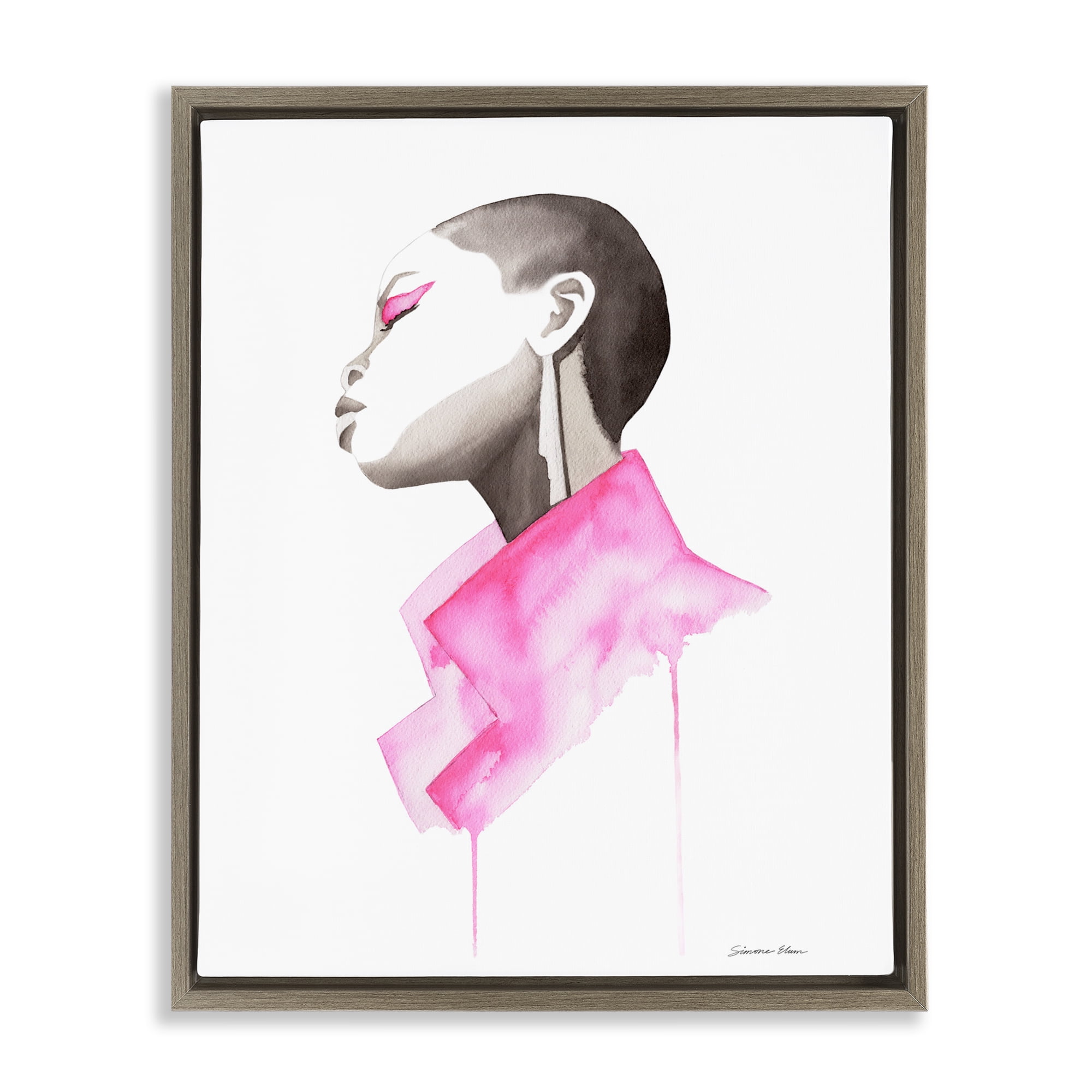 Stupell Industries Pink Jacket Elegance Portrait Brown Framed Floater Canvas Wall Art, design by Simone Elum