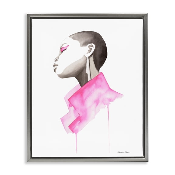 Stupell Industries Pink Jacket Elegance Portrait Gray Framed Floater Canvas Wall Art, design by Simone Elum