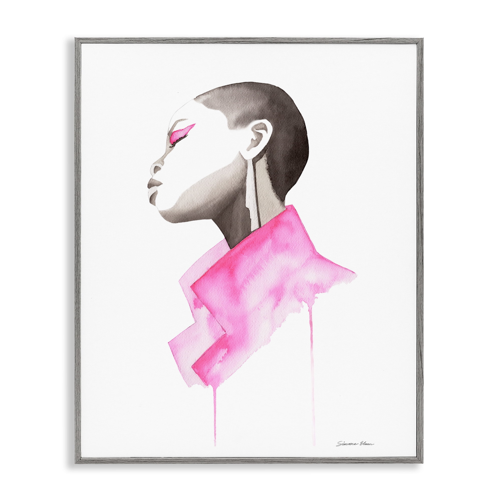 Stupell Industries Pink Jacket Elegance Portrait Gray Framed Giclee Art, design by Simone Elum