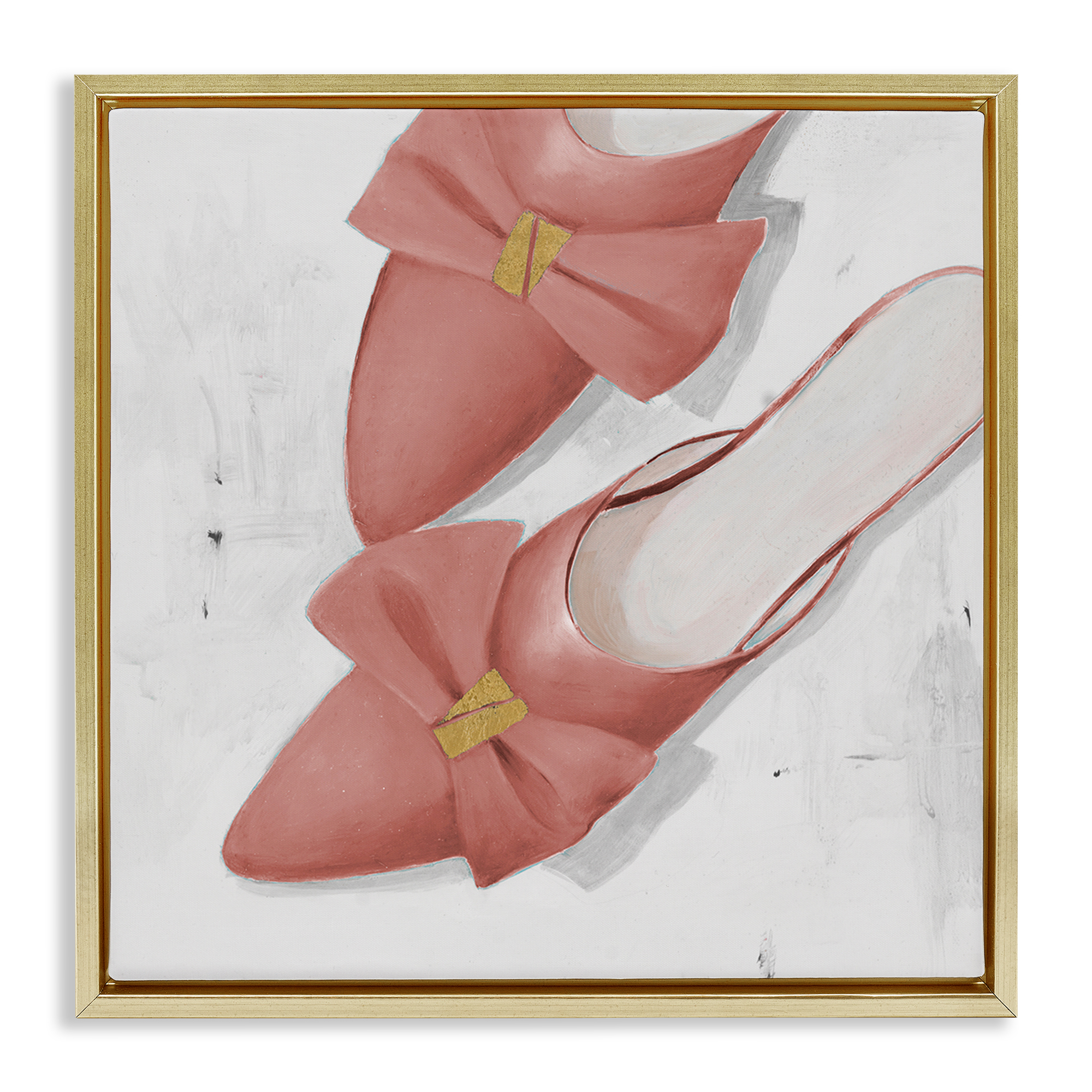 Stupell Industries Pink Kitten Heels Fashion Painting Gold Floater Framed Canvas Art Print Wall Art, 18 x 18