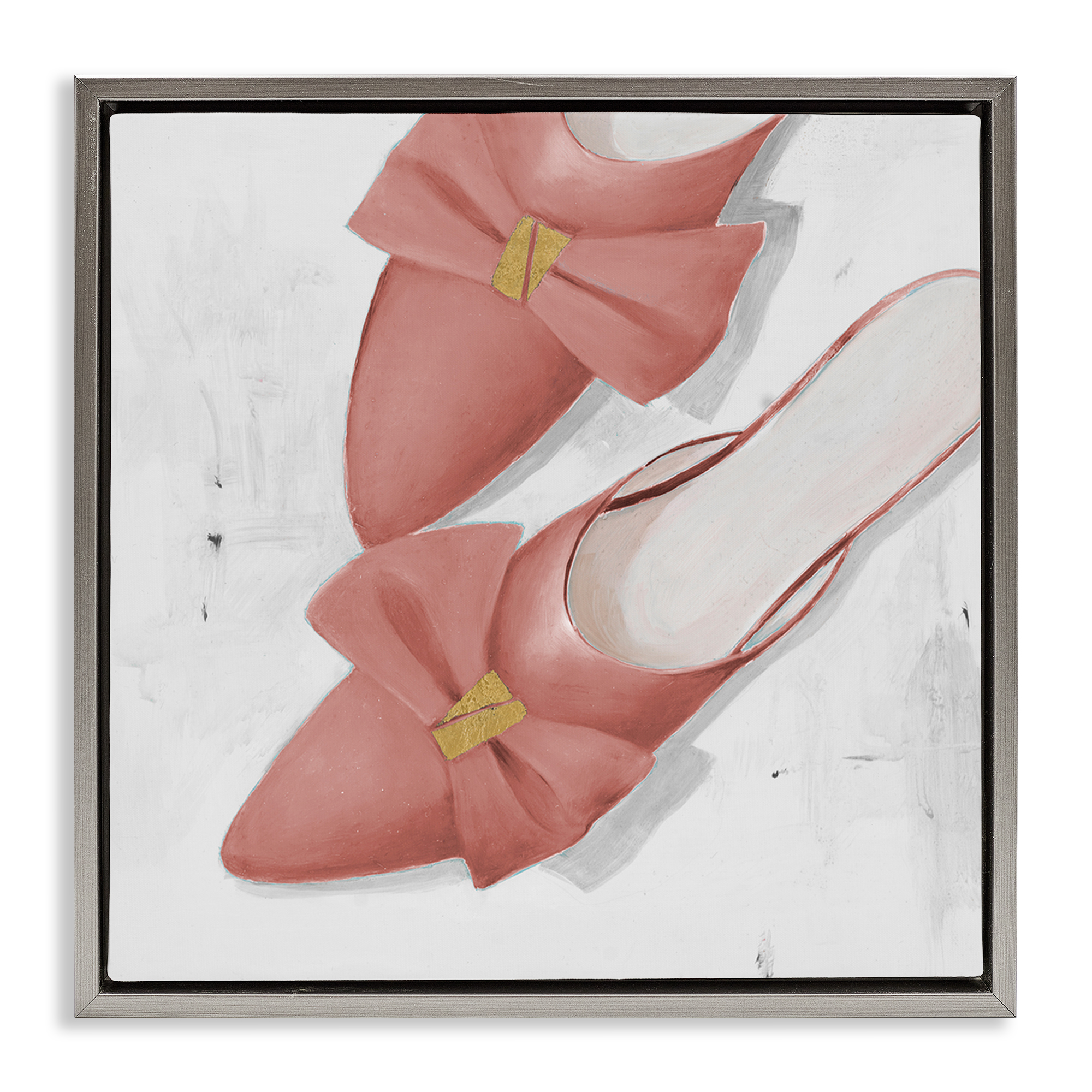 Stupell Industries Pink Kitten Heels Fashion Painting Gray Floater Framed Canvas Art Print Wall Art, 18 x 18