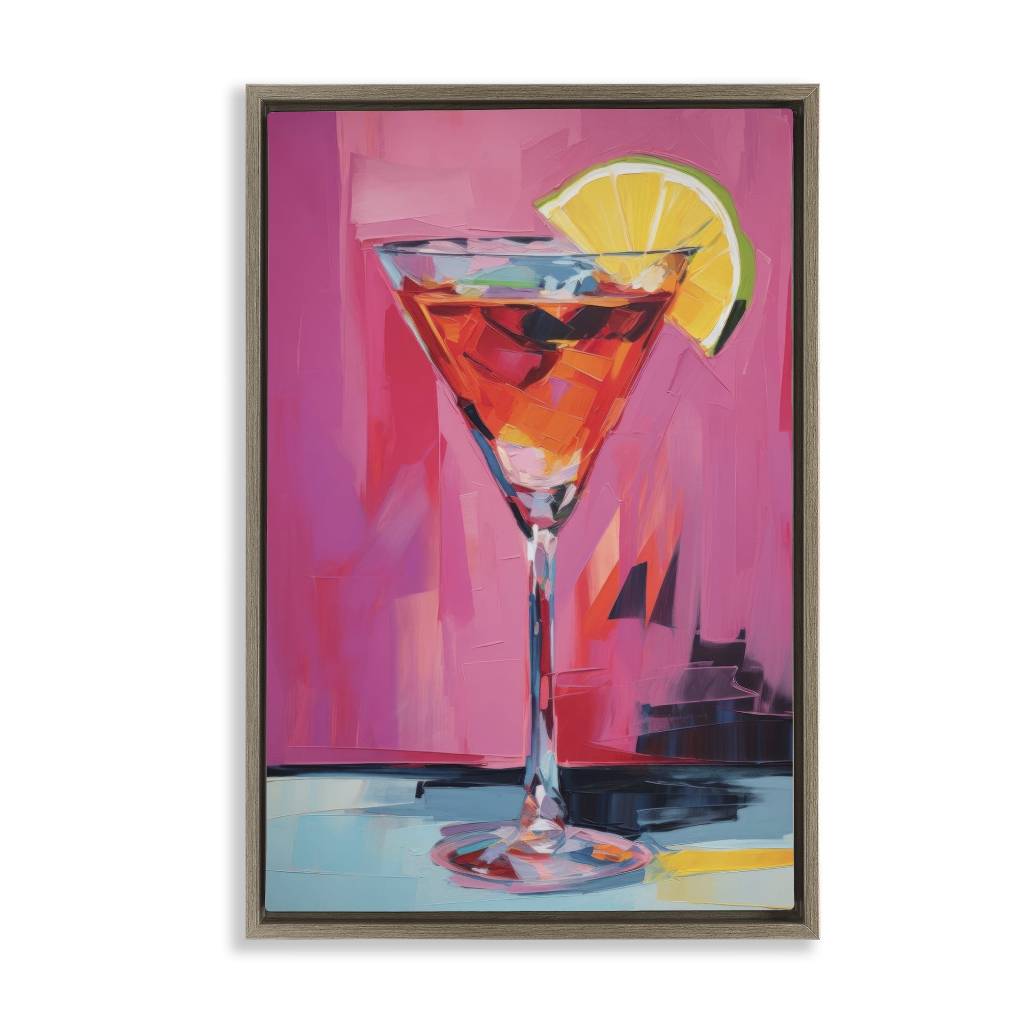 Stupell Industries Pink Lady Cocktail Food & Beverage Painting Brown Floater Framed Canvas Art Print Wall Art, 21 x 31
