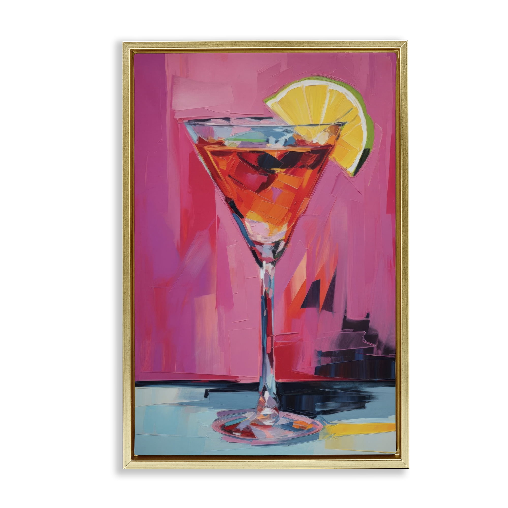 Stupell Industries Pink Lady Cocktail Food & Beverage Painting Gold Floater Framed Canvas Art Print Wall Art, 21 x 31