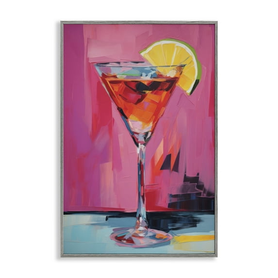Stupell Industries Pink Lady Cocktail Food & Beverage Painting Gray Framed Art Print Wall Art, 12 x 18