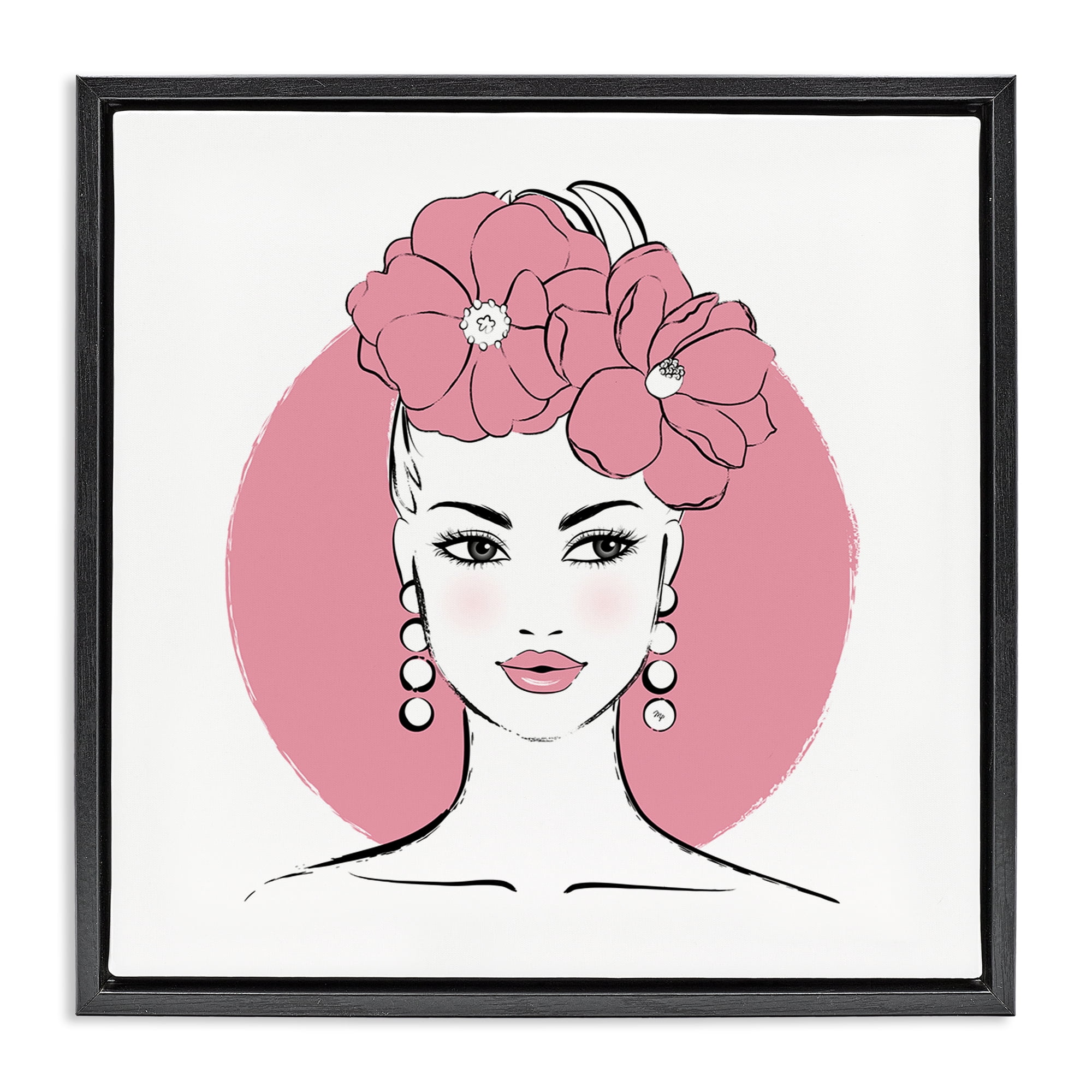 Stupell Industries Pink Lady Portrait Novelty Painting Black Floater Framed Art Print Wall Art, 18 x 18
