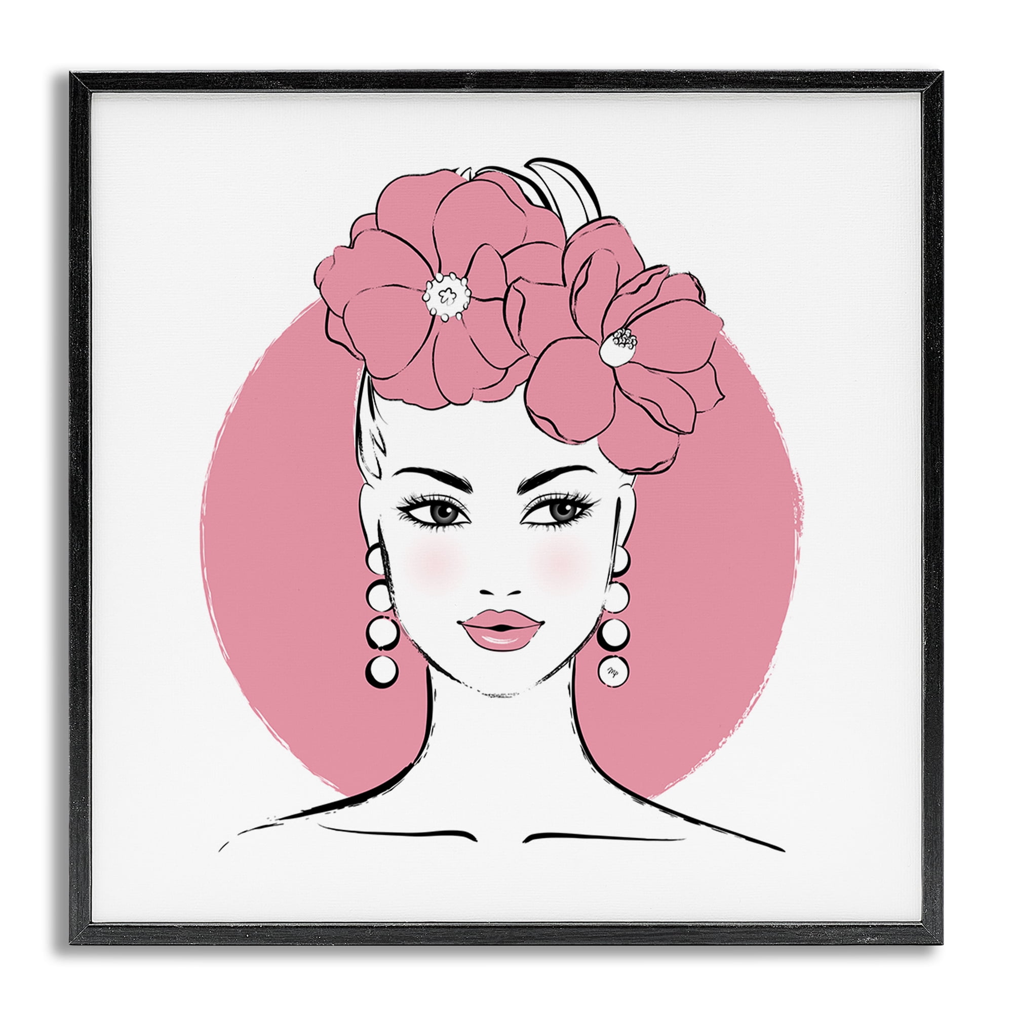 Stupell Industries Pink Lady Portrait Novelty Painting Gray Framed Art Print Wall Art, 24 x 24