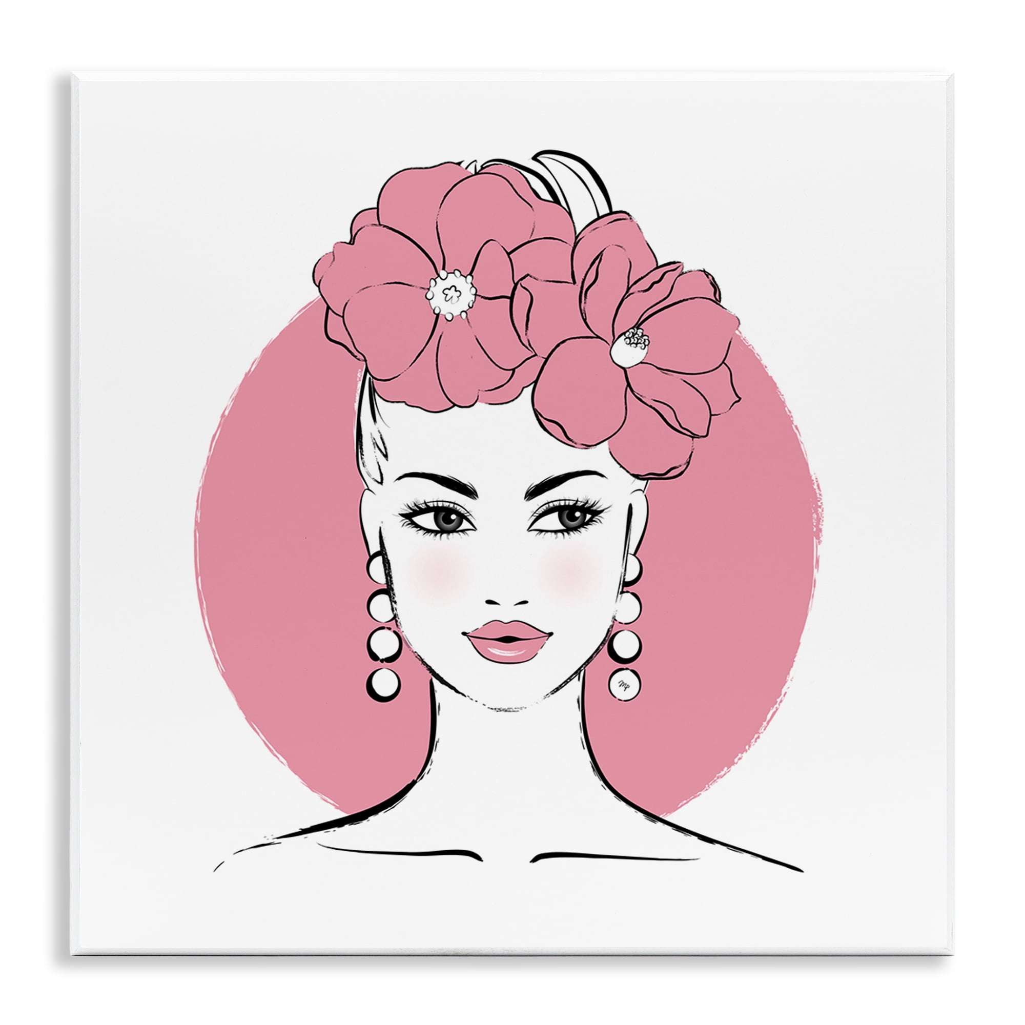 Stupell Industries Pink Lady Portrait Novelty Painting Unframed Art Print Wall Art, 12 x 12
