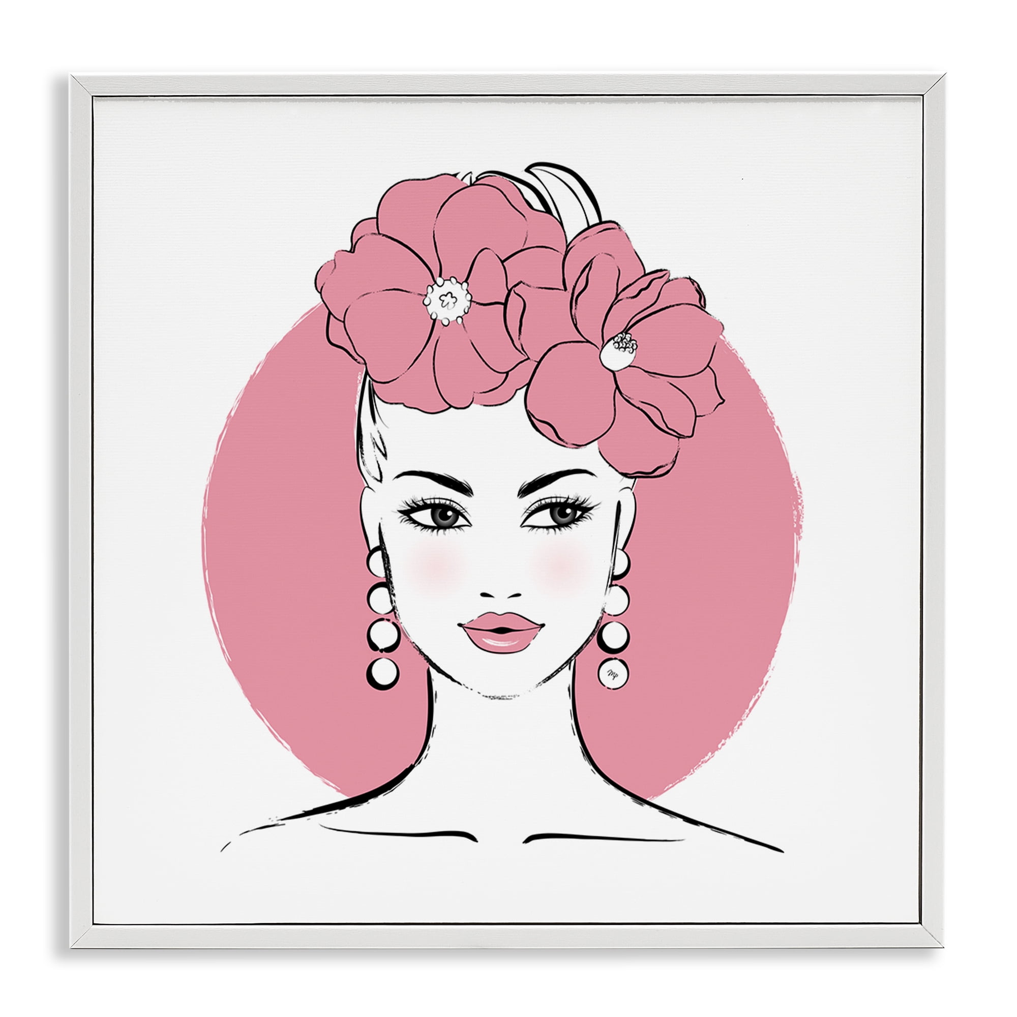 Stupell Industries Pink Lady Portrait Novelty Painting White Framed Art Print Wall Art, 24 x 24