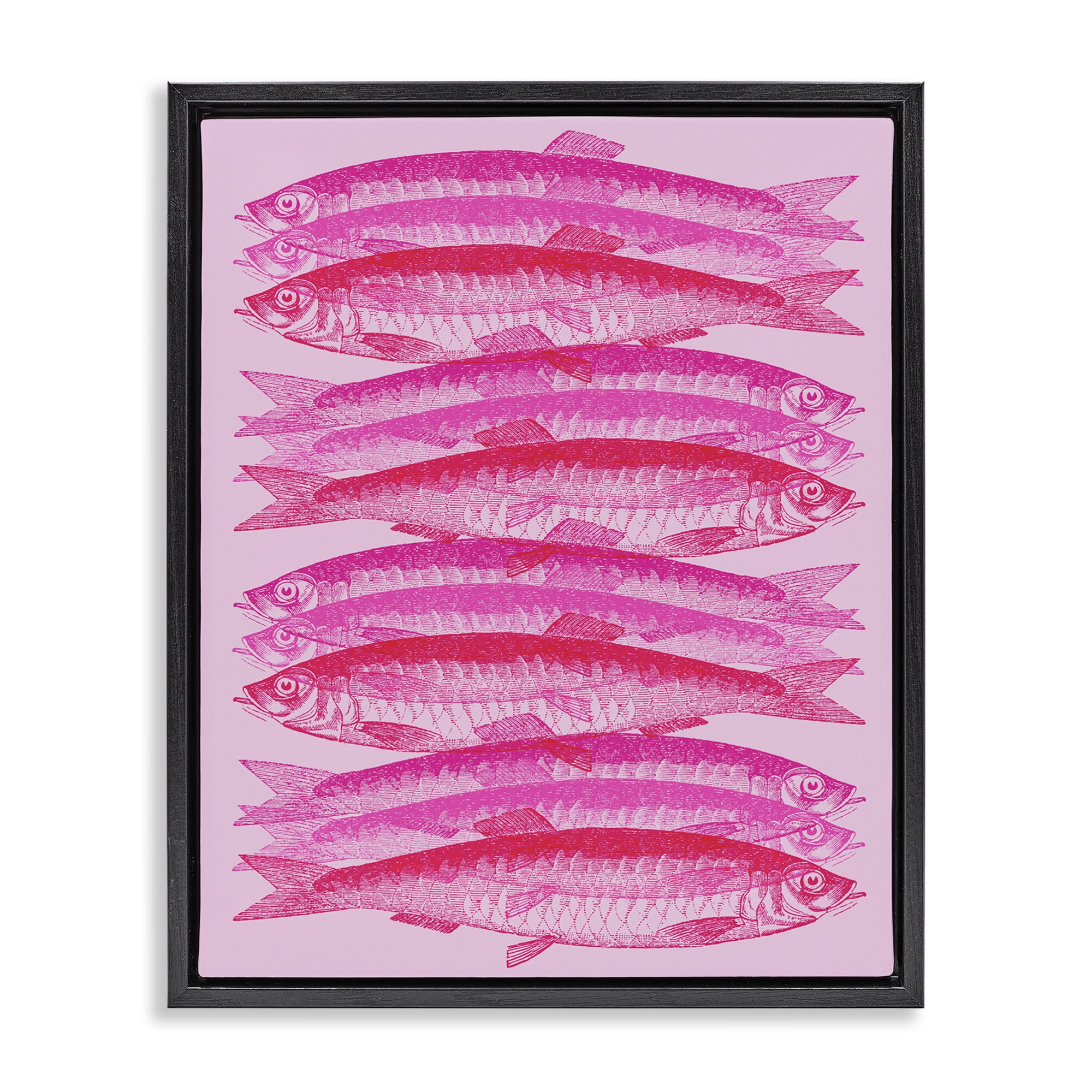 Stupell Industries Pink Layered Fish Animals & Insects Painting Black Floater Framed Canvas Art Print Wall Art, 25 x 31