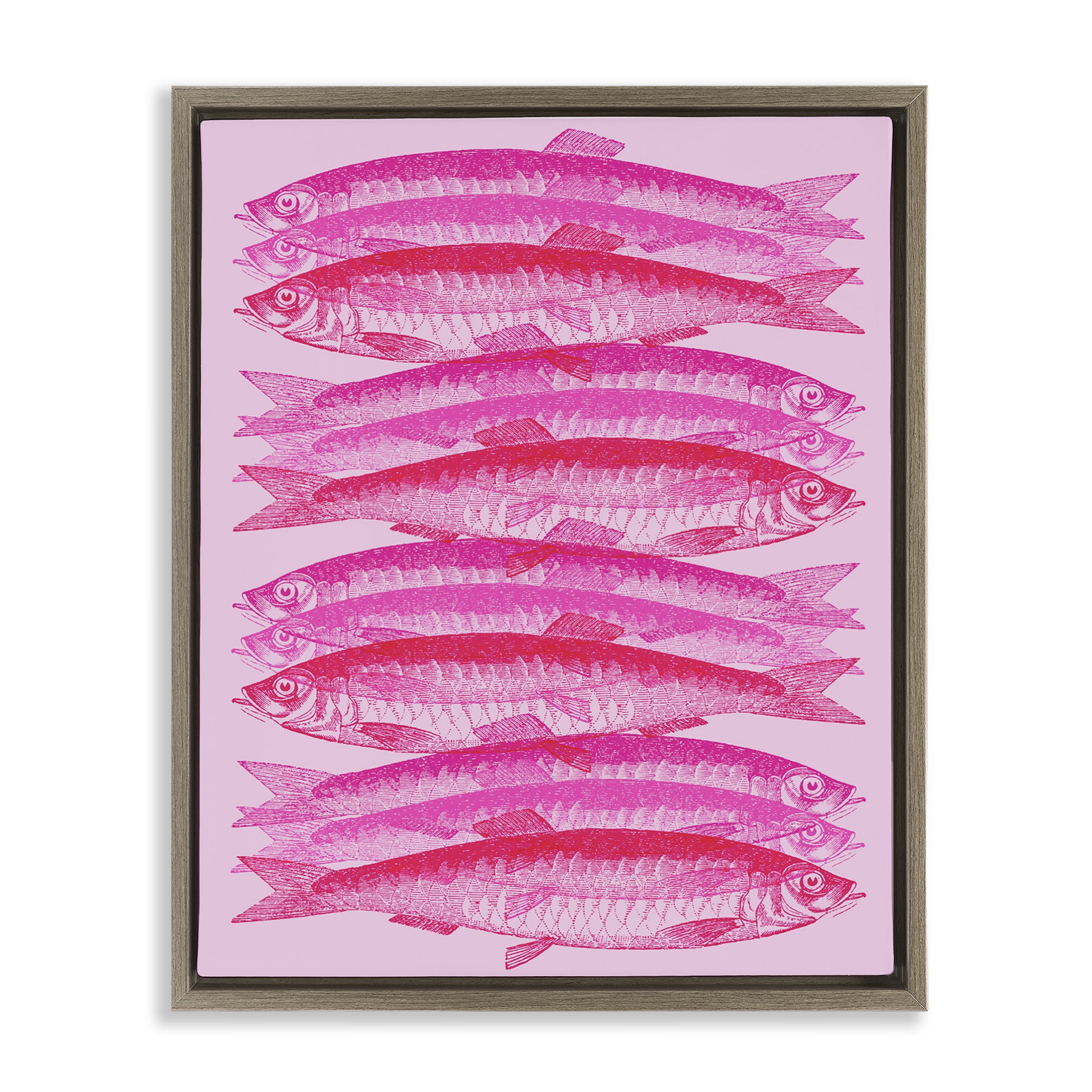 Stupell Industries Pink Layered Fish Animals & Insects Painting Brown Floater Framed Canvas Art Print Wall Art, 25 x 31