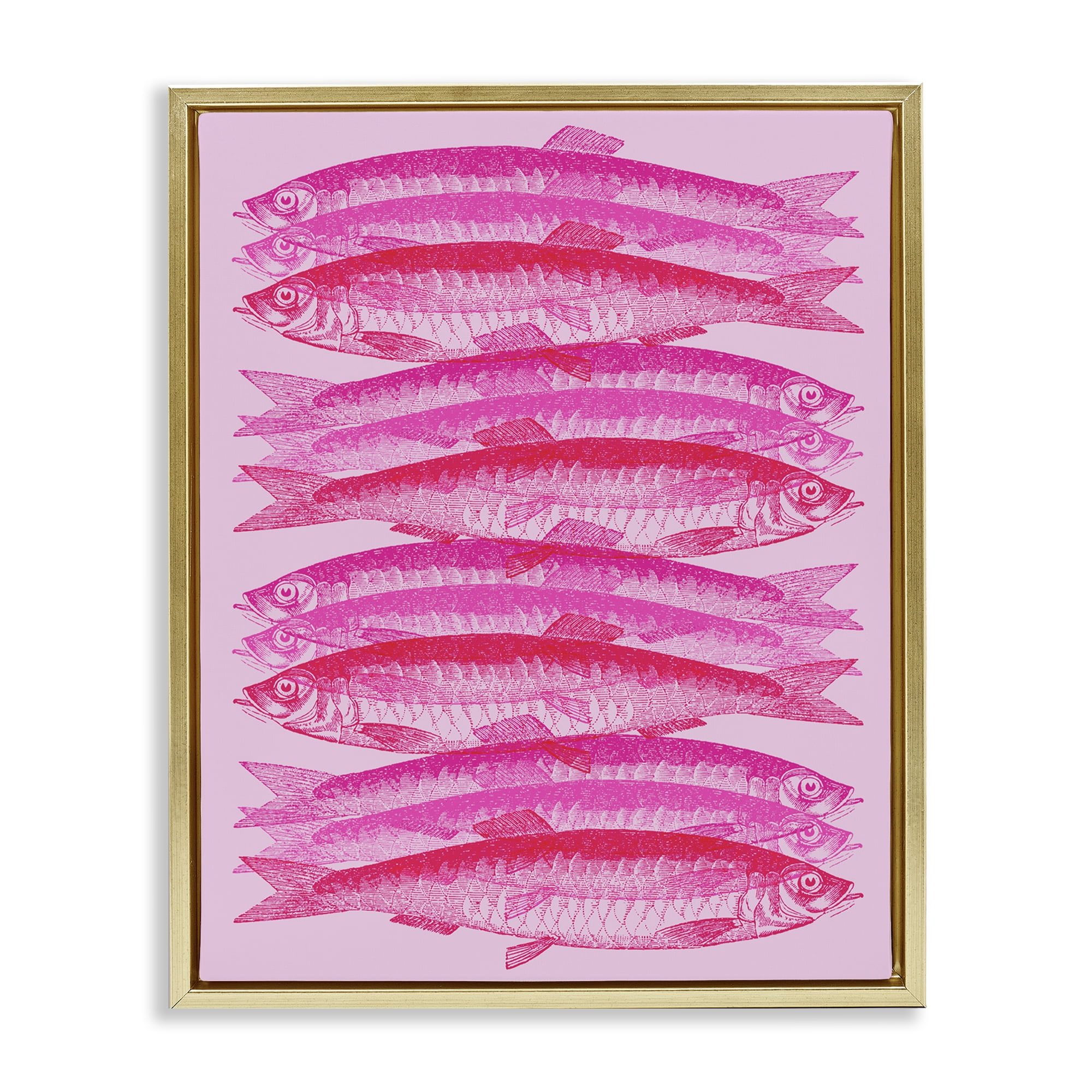 Stupell Industries Pink Layered Fish Animals & Insects Painting Gold Floater Framed Canvas Art Print Wall Art, 25 x 31